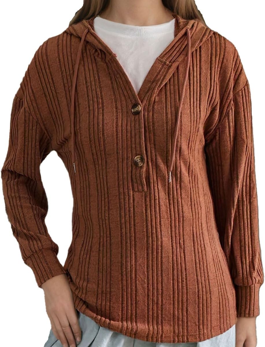 Triplewood Hoodies for Women Trendy Knit Long Sleeve Drawstring Casual Button Pullover Fall Sweatshirt Winter Clothes 2025 - Image 2