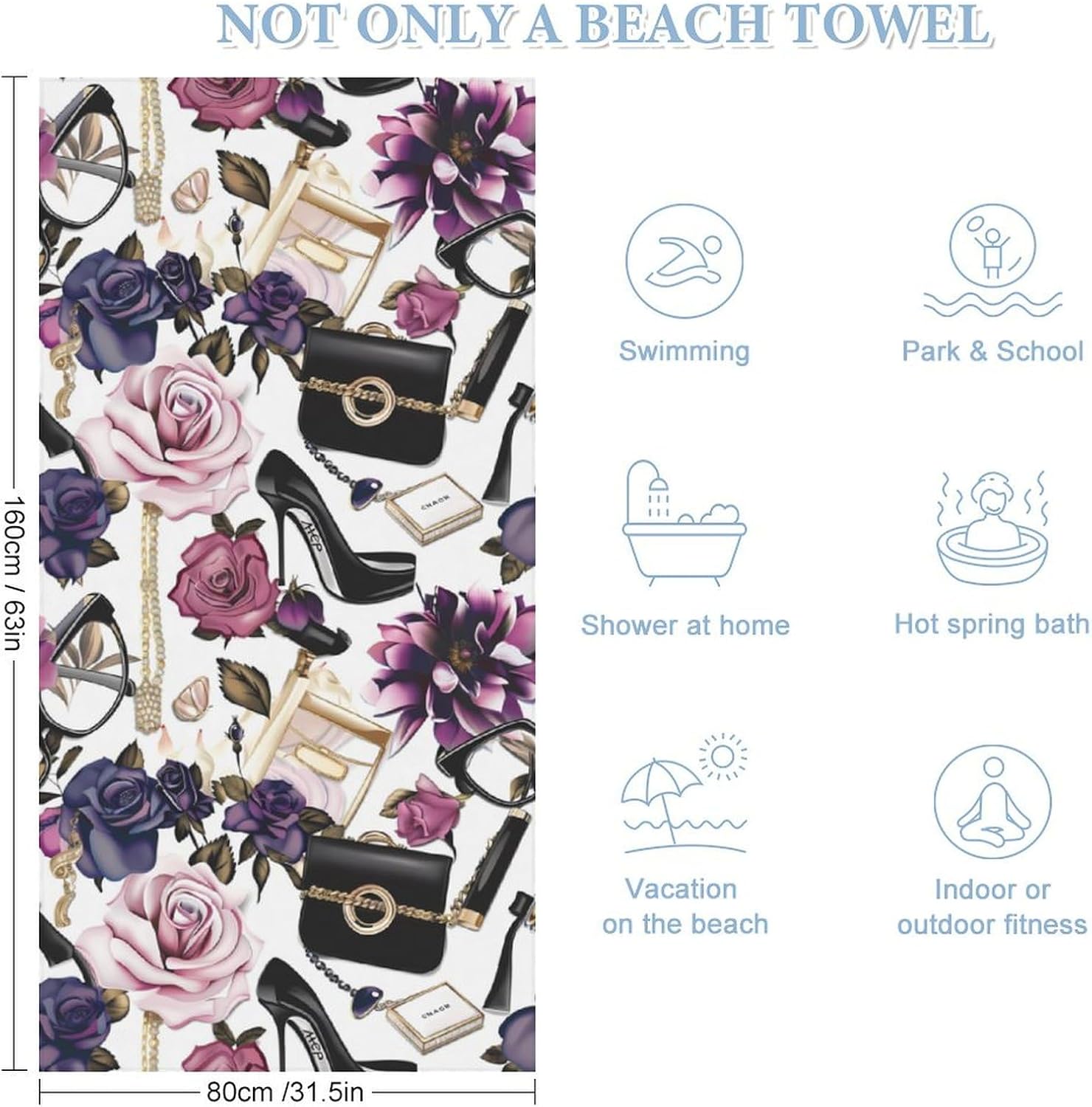 High Heels Print Bath Towel Beach Towels Quick Dry Oversized Bath Blanket Highly Absorbent Towel for Women Men 160x80cm