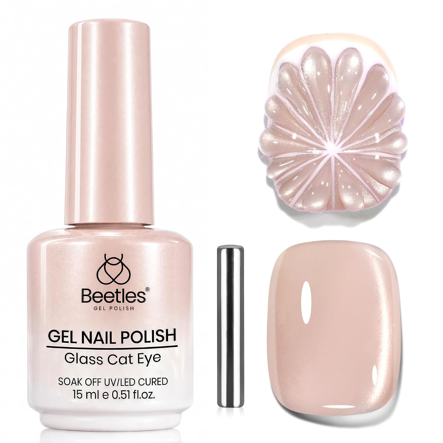 Beetles Nude Cat Eye Gel Nail Polish, 15ML Magnetic Shimmer Soak Off | 15ML Nude Cat Eye Gel Polish with Magnetic Shimmer and Soak Off Formula for DIY Manicures