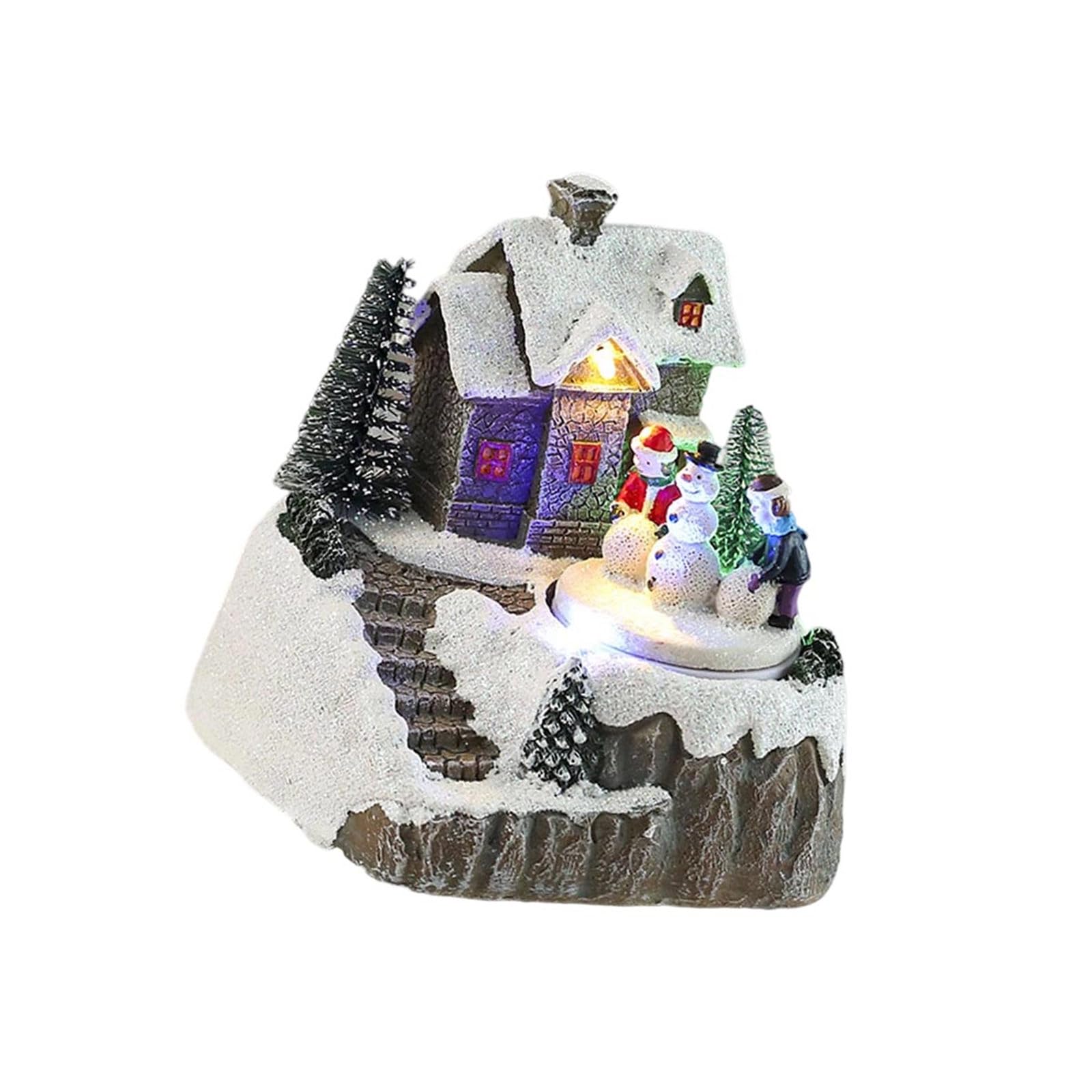 Buxuaaaa Christmas Music Box Snow House Ornament with LED Light Desk Decoration Holiday Themed Accessory Christmas Village Decoration with LED Lights