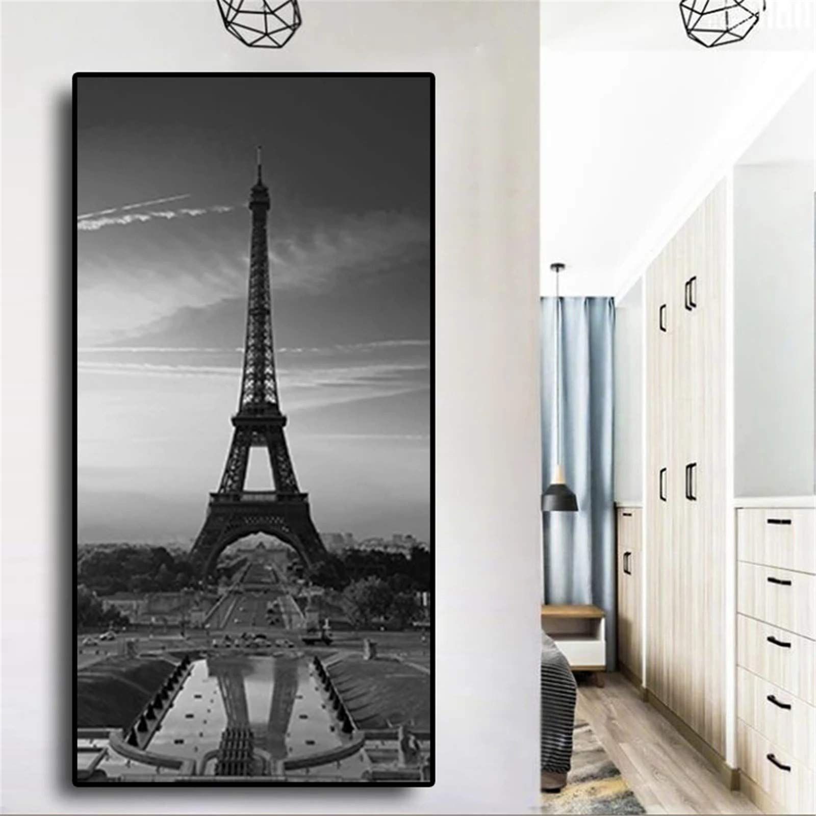 Kit Peinture Diamant Tour de Paris noir et blanc strass carrés grand format 40x120 cm