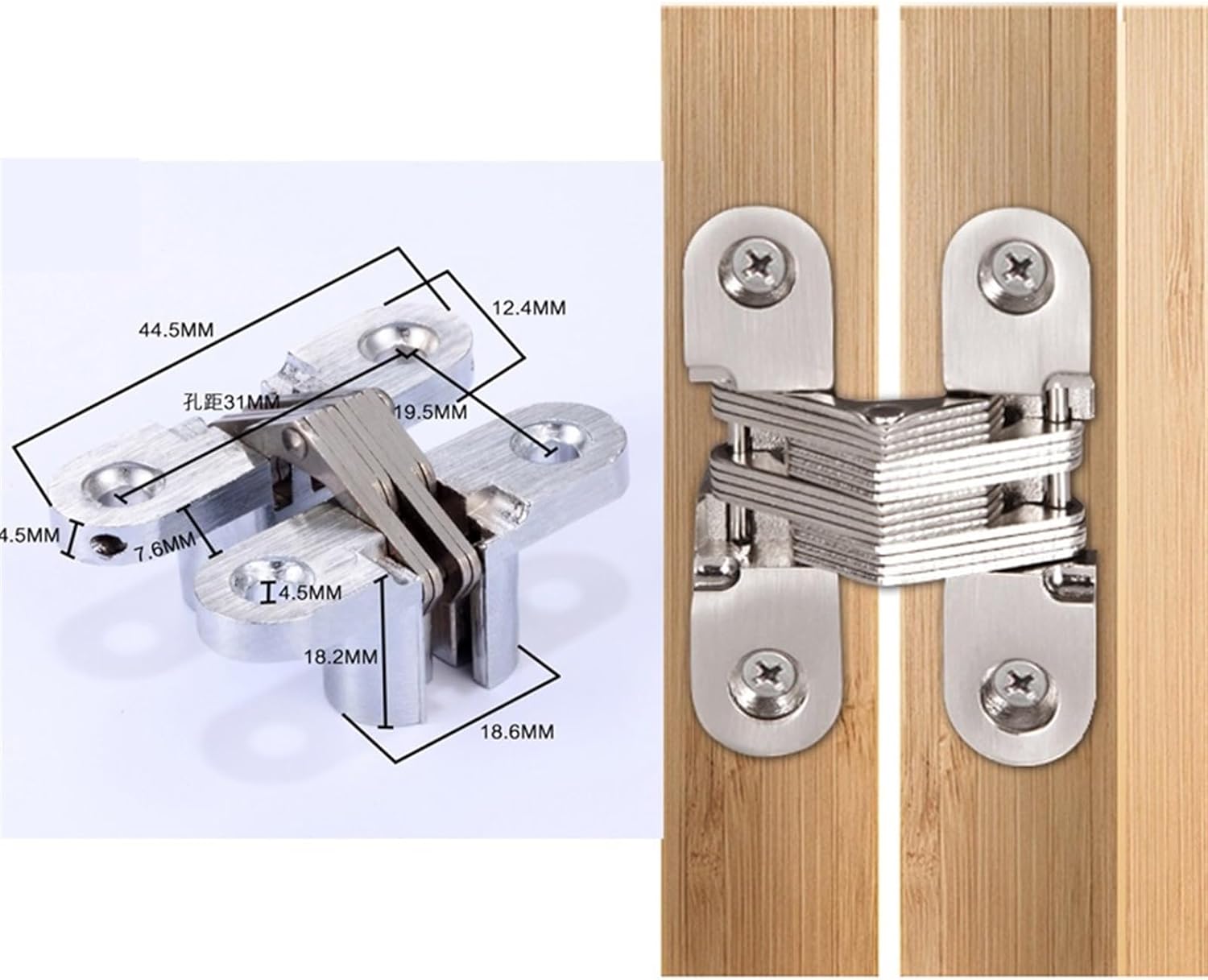 Stainless Steel Hidden Hinges 10kg 13 * 45mm Built-in Concealed Cross Heavy-Loading Folding Door Hinge Furniture Hardware