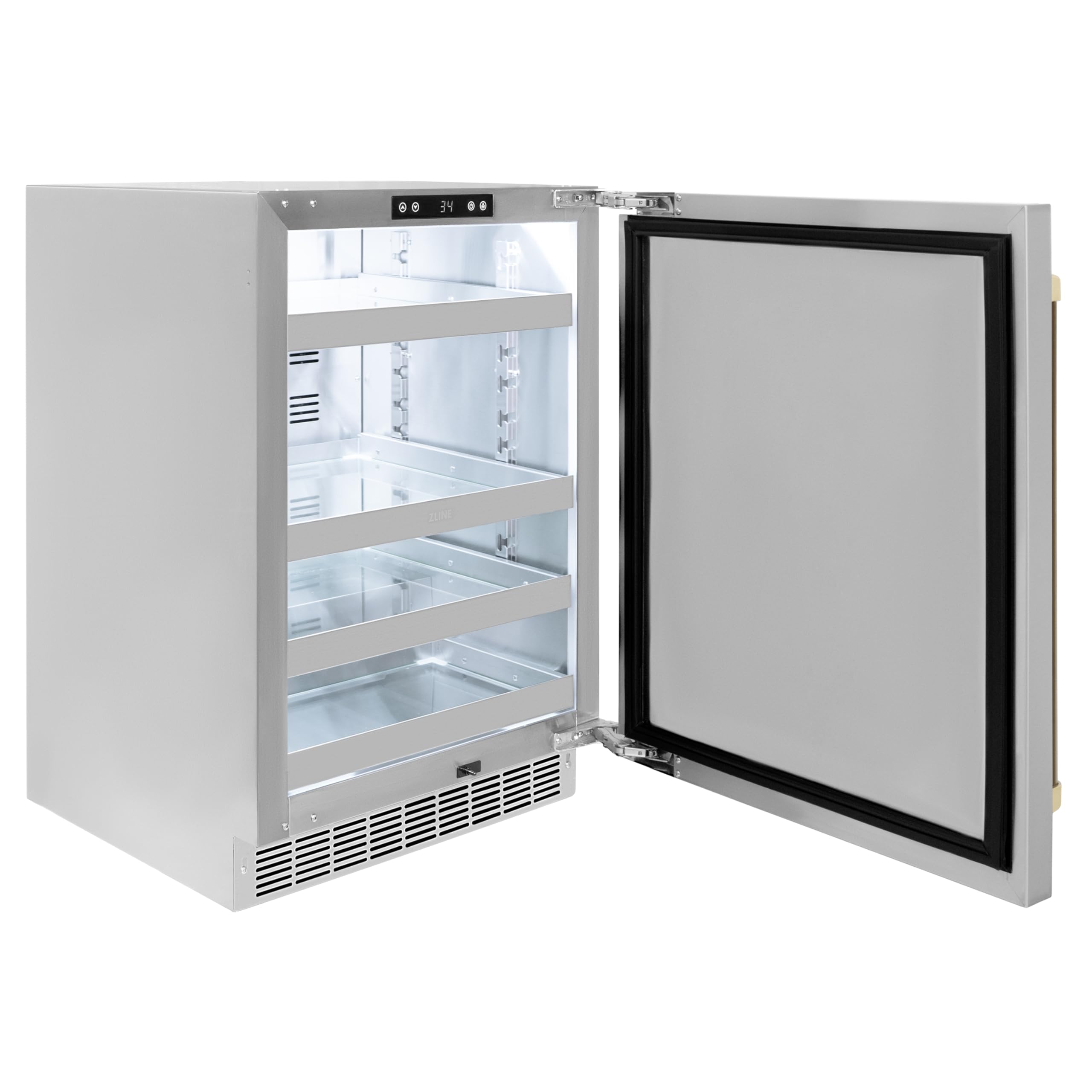 ZLINE Autograph Edition 24 in. Touchstone 151 Can Beverage Fridge With Solid Stainless Steel Door And Champagne Bronze Handle (RBSOZ-ST-24-CB) on Fridge.com