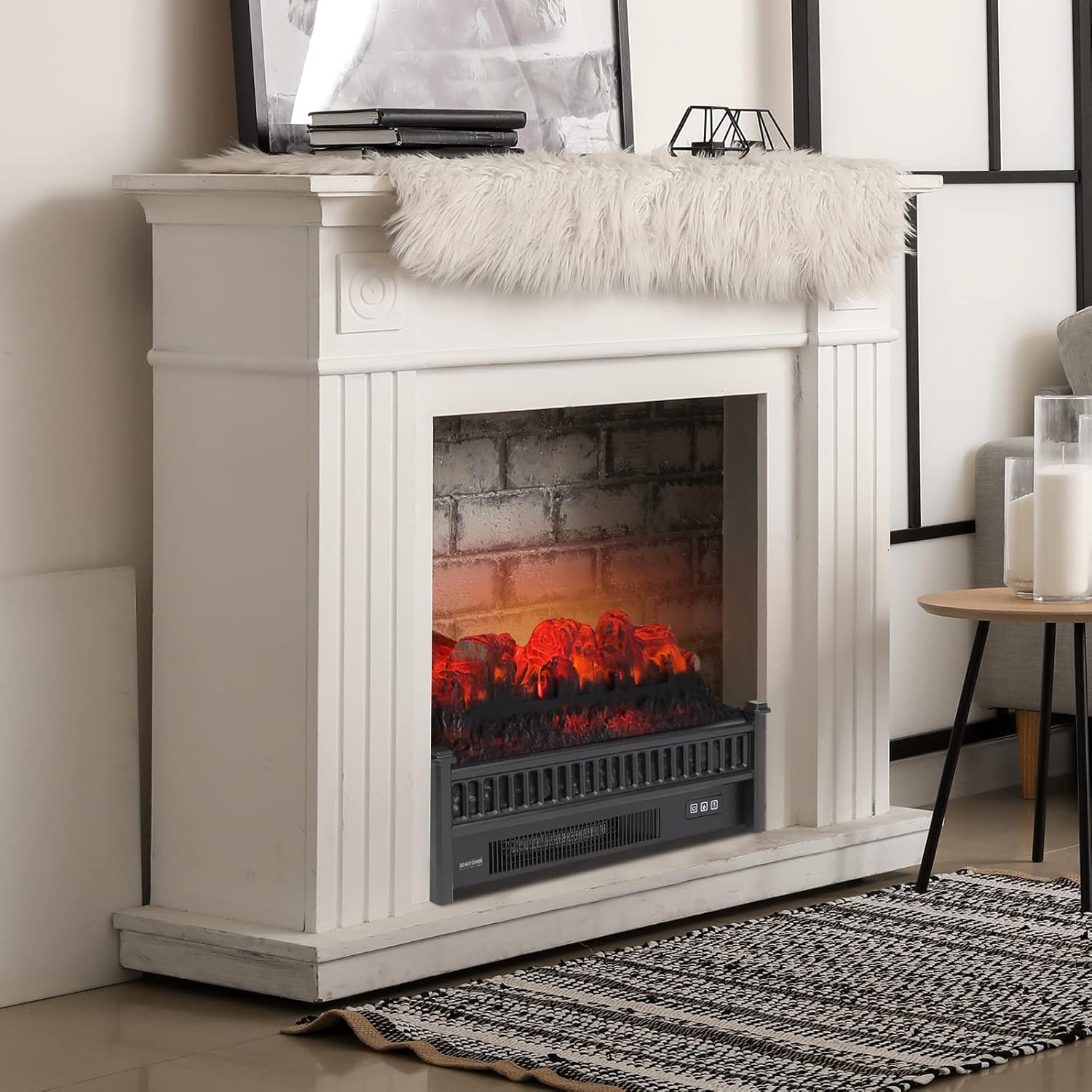 ZOKOP Electric Fireplace Insert placed inside a traditional fireplace opening.