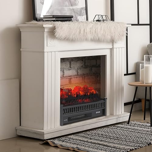 Miniatura 8 de ROVSUN Juego de calentador eléctrico de 23 pulgadas con control remoto, protección contra sobrecalentamiento, cama de brasas con efecto de llama