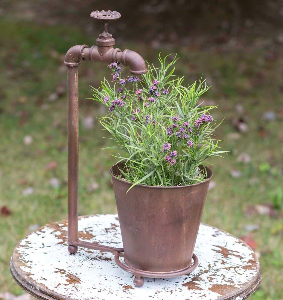 Vintage Style Water Spigot Tabletop Planter. Over 17" High