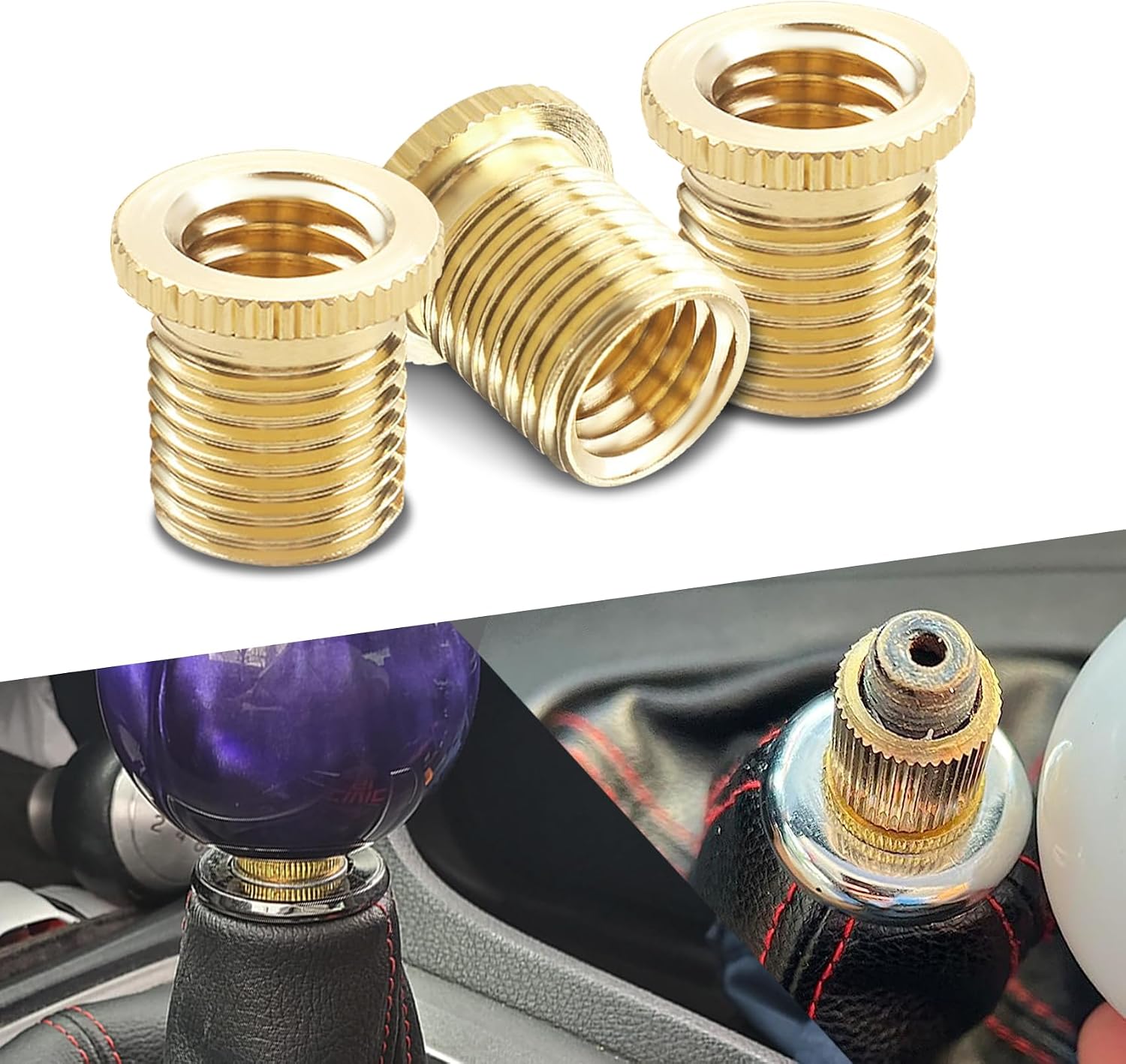 3PCS Shift Knob Thread Adapters, Gear Shifter Head Adapter, M8 X 1.25/M10 X 1.25/M10 X 1.5 Thread Gear Shifter Knob Screw, Automatic Manual Car Brass Shift Heads Screw Retainer for Most Cars