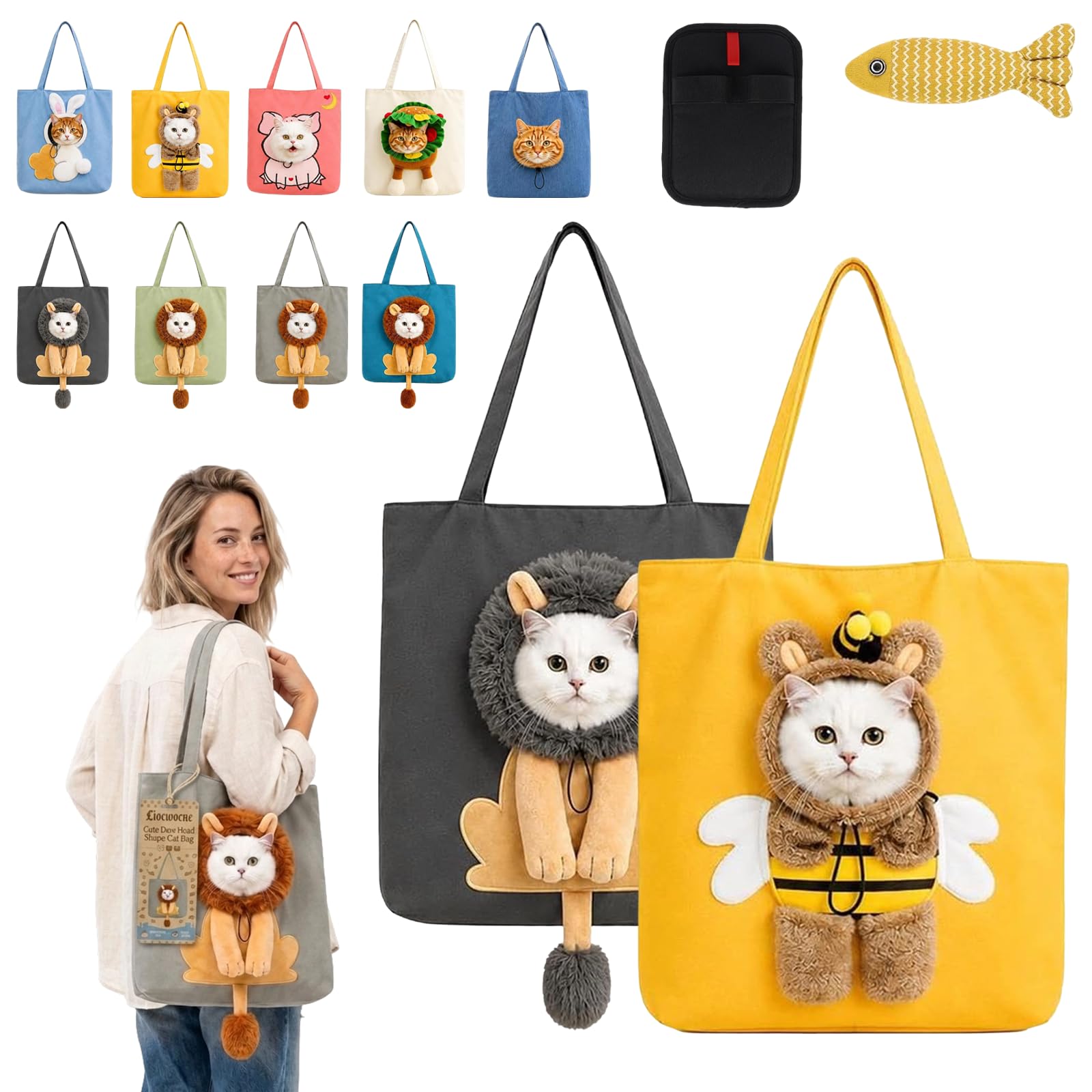 Cute Dew Head Shape Cat Bag, Canvas Pet Carrier for Travel (2PCS-F,L)