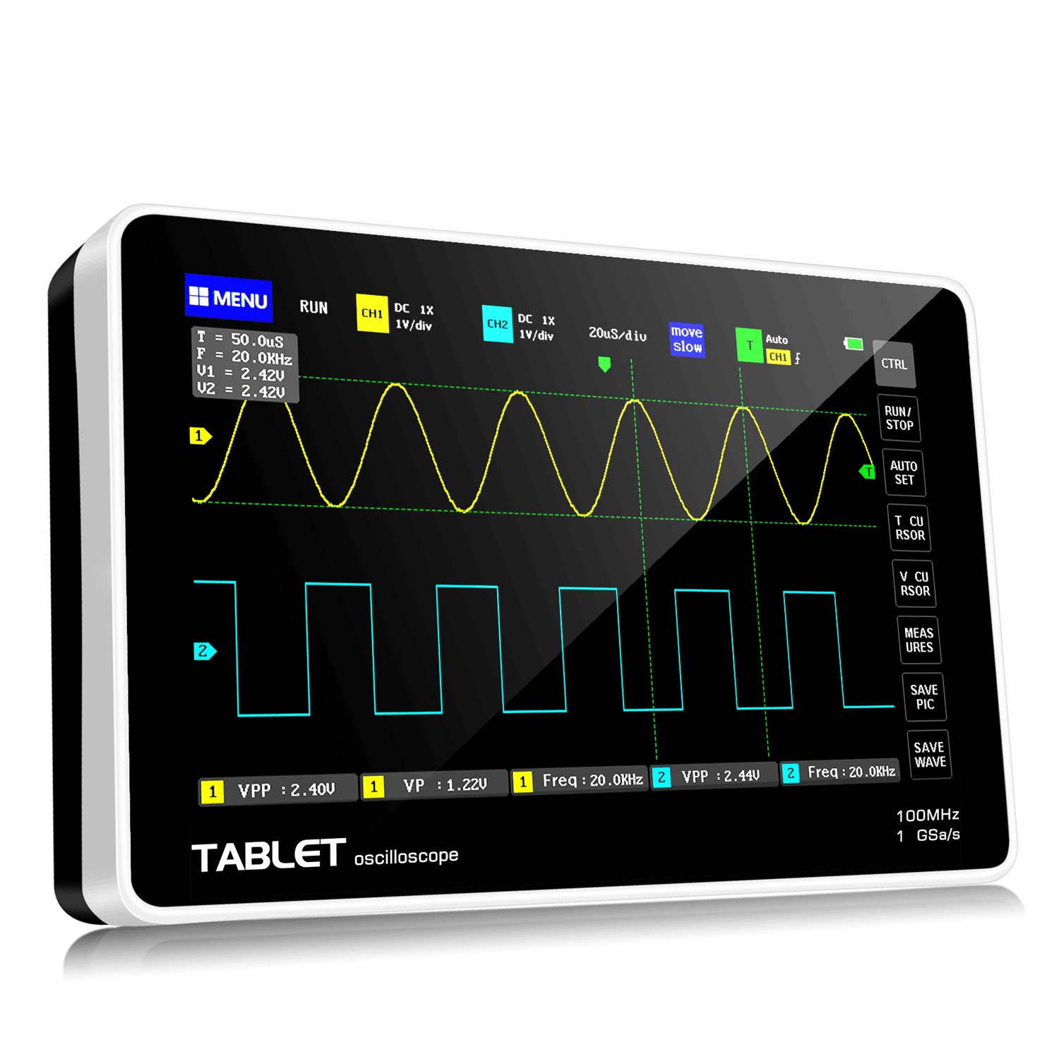 YEAPOOK ADS1013D Handheld Digital Tablet oscilloscope Portable Storage Oscilloscope Kit with 2 Channels, 100Mhz Bandwidth, 1GSa/s Sampling Rate 7" TFT LCD Touch Screen (ADS1013D Plus): Industrial & Scientific
