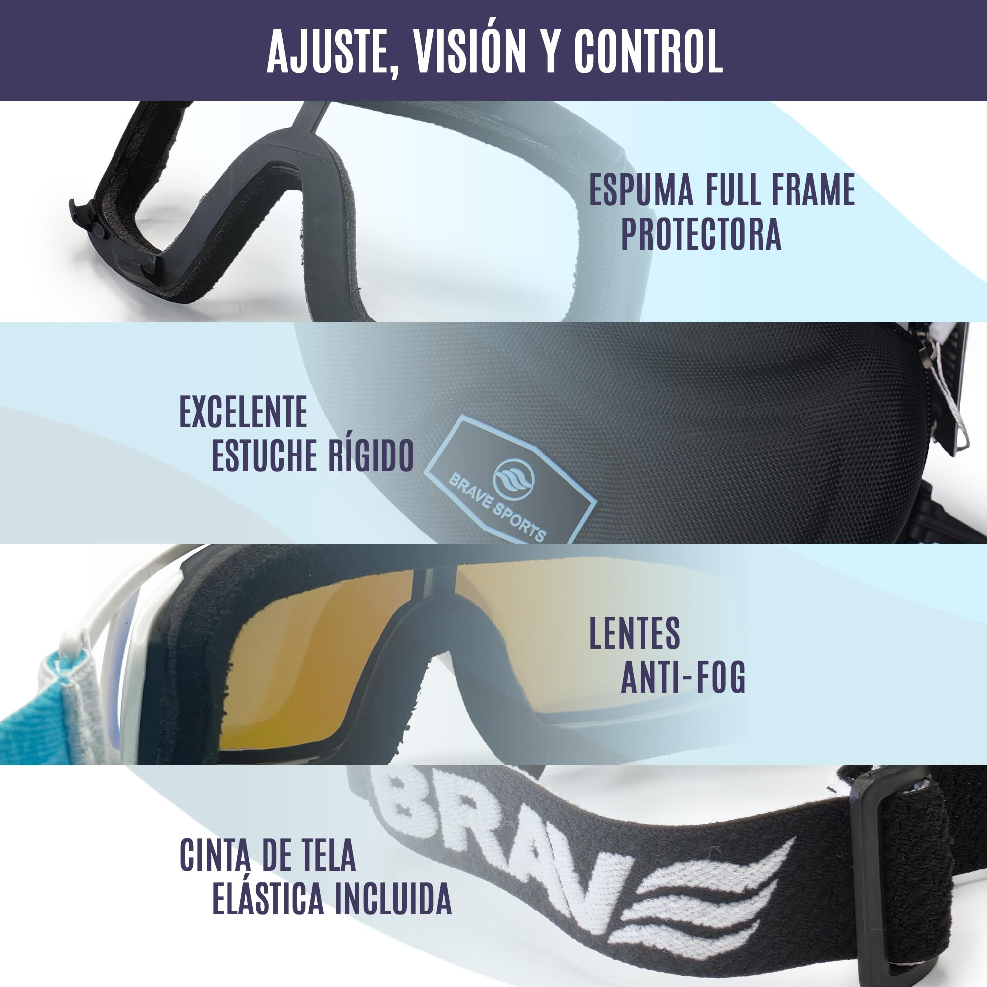 BRAVE BREEZE – Gafas Deportivas Tipo Goggle para Running, Ciclismo y Outdoor – Polarizadas UV400 Cat.3 Anti-Fog – Cinta Ajustable Antideslizante – Certificación CE – Set completo