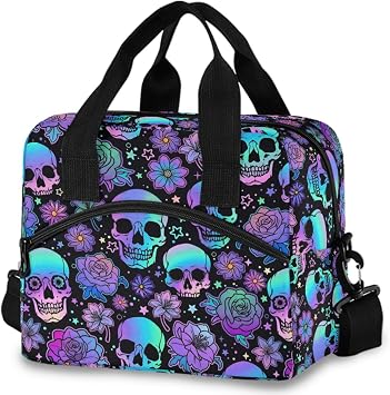 Mnsruu Insulated Lunch Bag Funny Skulls Lunch Box Women Lunch Tote Men Lunch Cooler Bag Reusable Leakproof Lunch Bag with Adjustable Shoulder Strap For Work School