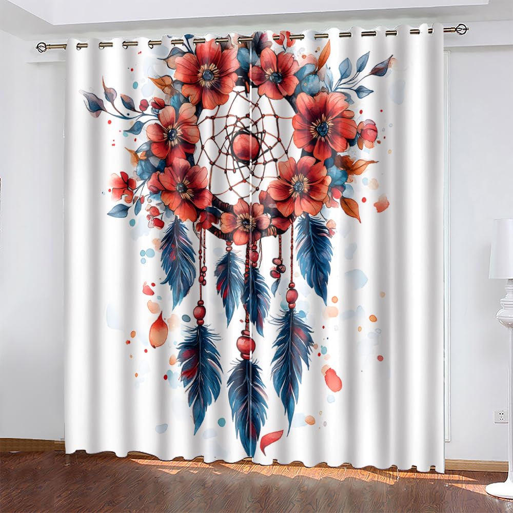 Verdunklungsvorhänge Thermovorhang Ösen Kinderzimmer Kinder Junge Mädchen Weißer Hintergrund Mit Roten Und Blauen Blumen 2Er Set 234X230Cm Vorhang Verdunkelung Blickdichte Gardinen Wohnzimme