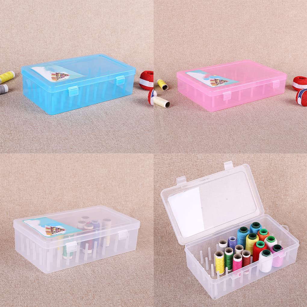 Juego de 5 cajas de hilo de coser, 42 carretes, bobinas de gran capacidad, almacenamiento de hilos para el hogar, punto de cruz, manualidades, organizador de manualidades, contenedor azul