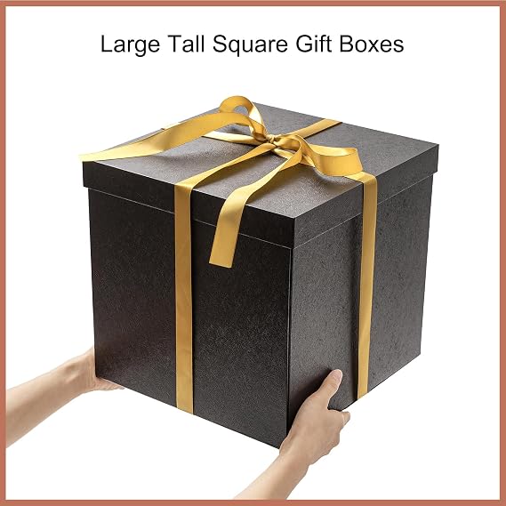 Mefleet 12x12x12 Inches Large Gift Box with Lid for Presents Black 1 Pack