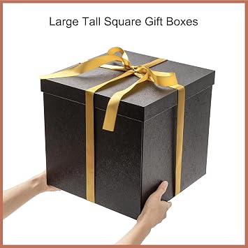Mefleet 12x12x12 Inches Large Gift Box with Lid for Presents Black 1 Pack