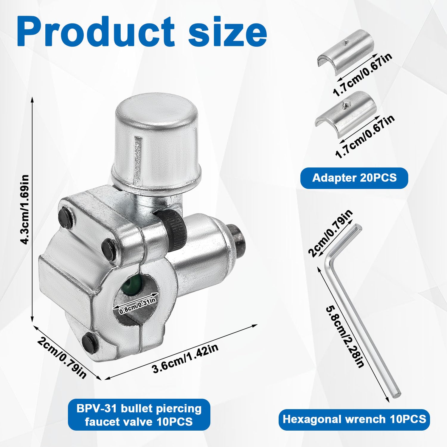 Gosknor 10pz BPV-31 Valvola Perforante Proiettile e 10 Chiavi Esagonali e 20 Adattatori, Compatibile con Tubi Diametro Esterno da 1/4" 5/16" 3/8" Sostituisce TJ90BPV31,AP4502525,BPV31D,GPV14,MPV31
