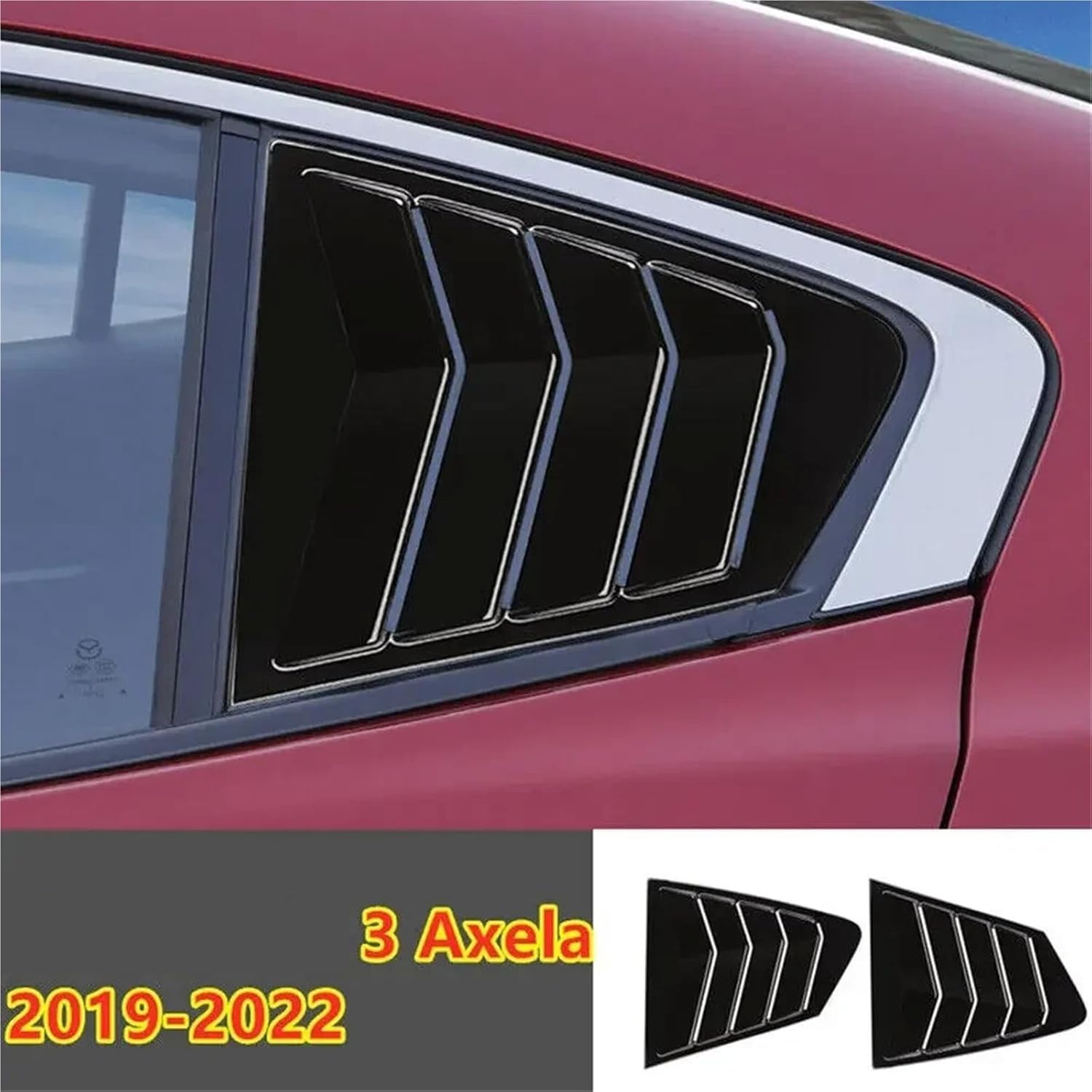 Car Rear Louver Window Side Shutter Cover Trim Sticker Vent Scoop ABS Compatible with Mazda 3 Axela Sedan 2020-2022(Carbon)