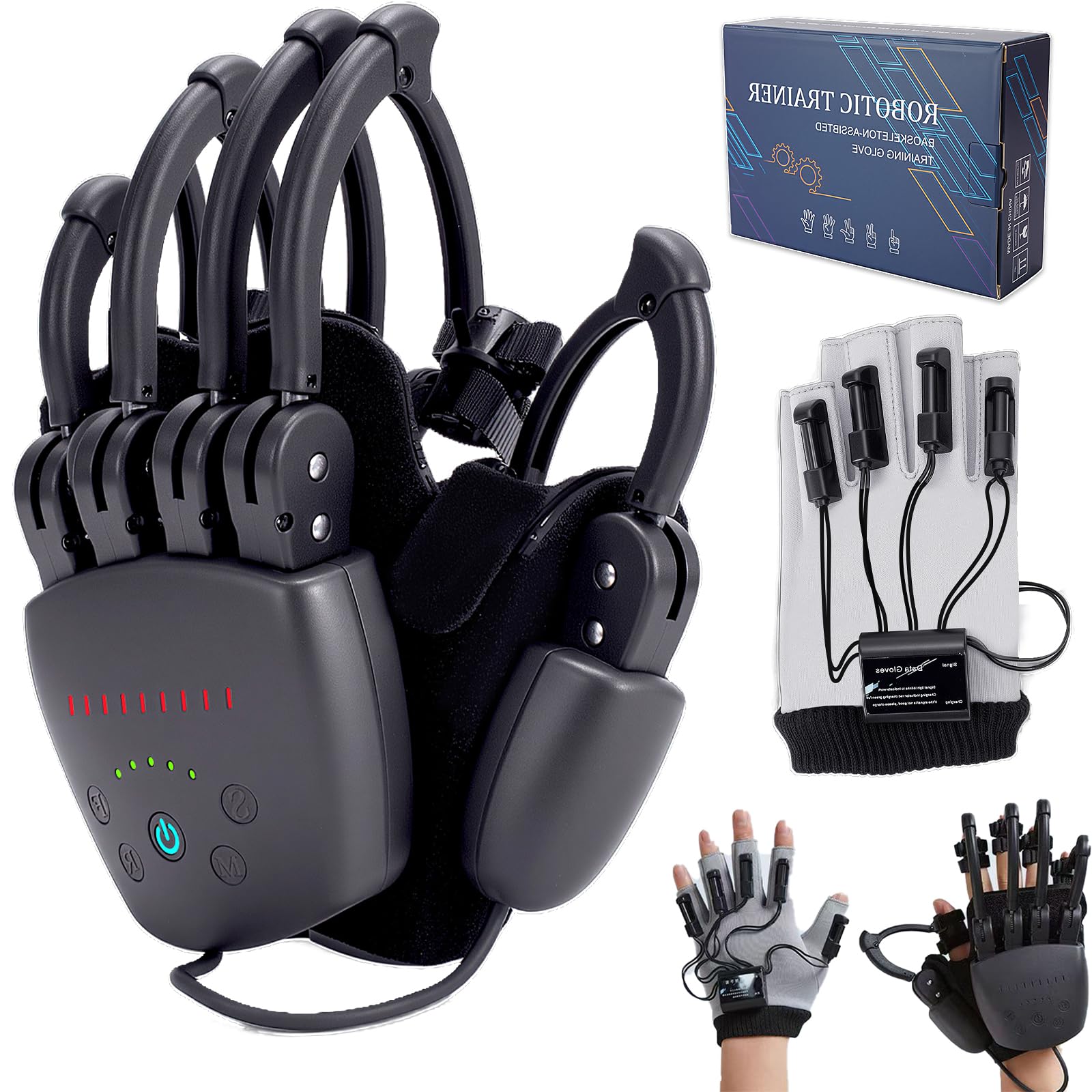 Recargable Guantes de rehabilitación robótica para hemiplejía, guantes de tratamiento para pacientes con ictus, aparato de fisioterapia para rehabilitación de la rigidez de la mano (Left hand-L)