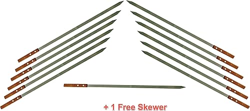 Miniatura 4 de Brochetas planas de media pulgada para barbacoa de acero inoxidable con mango de madera maciza para asar estilo brasileño Kebob Koubideh Kebab turco