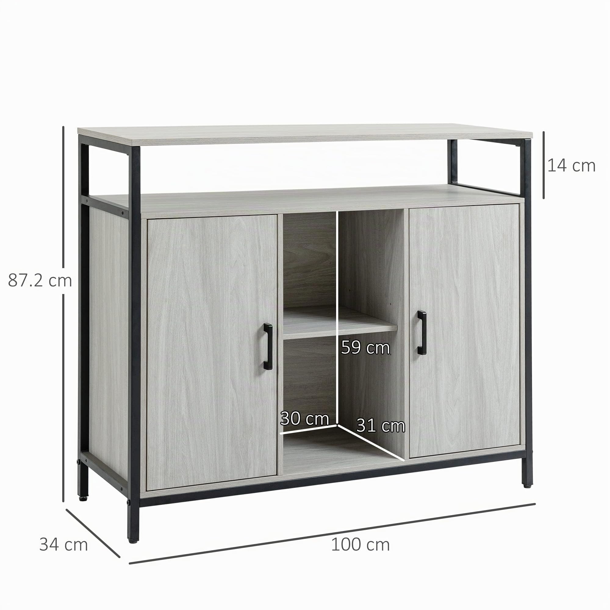 HOMCOM Buffet de Cuisine Moderne avec 2 Portes Gris Clair