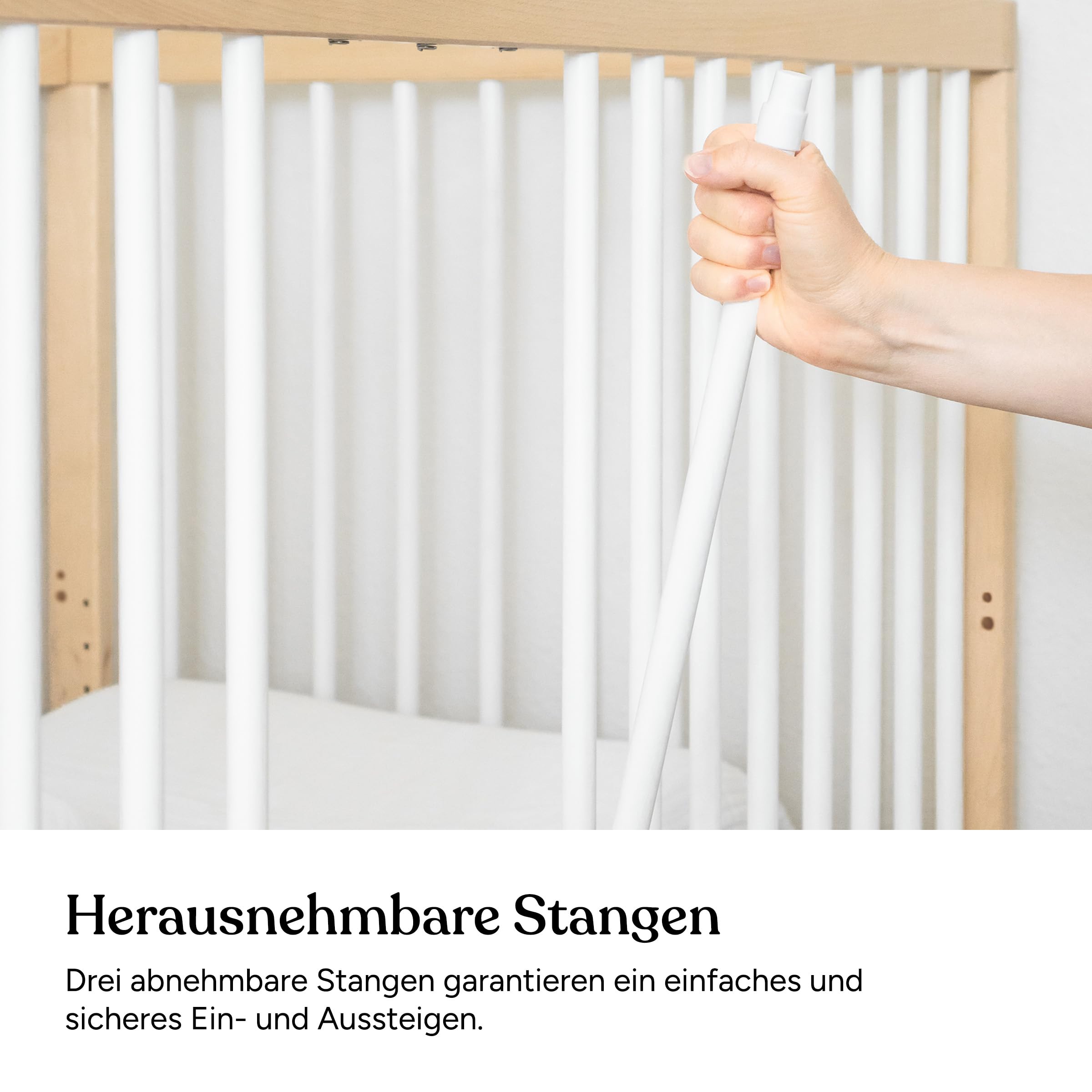 Ehrenkind® Babybett PUR inkl. Schublade 120x60 Buchenholz | Natur-Weiß | Kinderbett 9-Fach höhenverstellbar mit entnehmbaren Stangen | Baby Bett