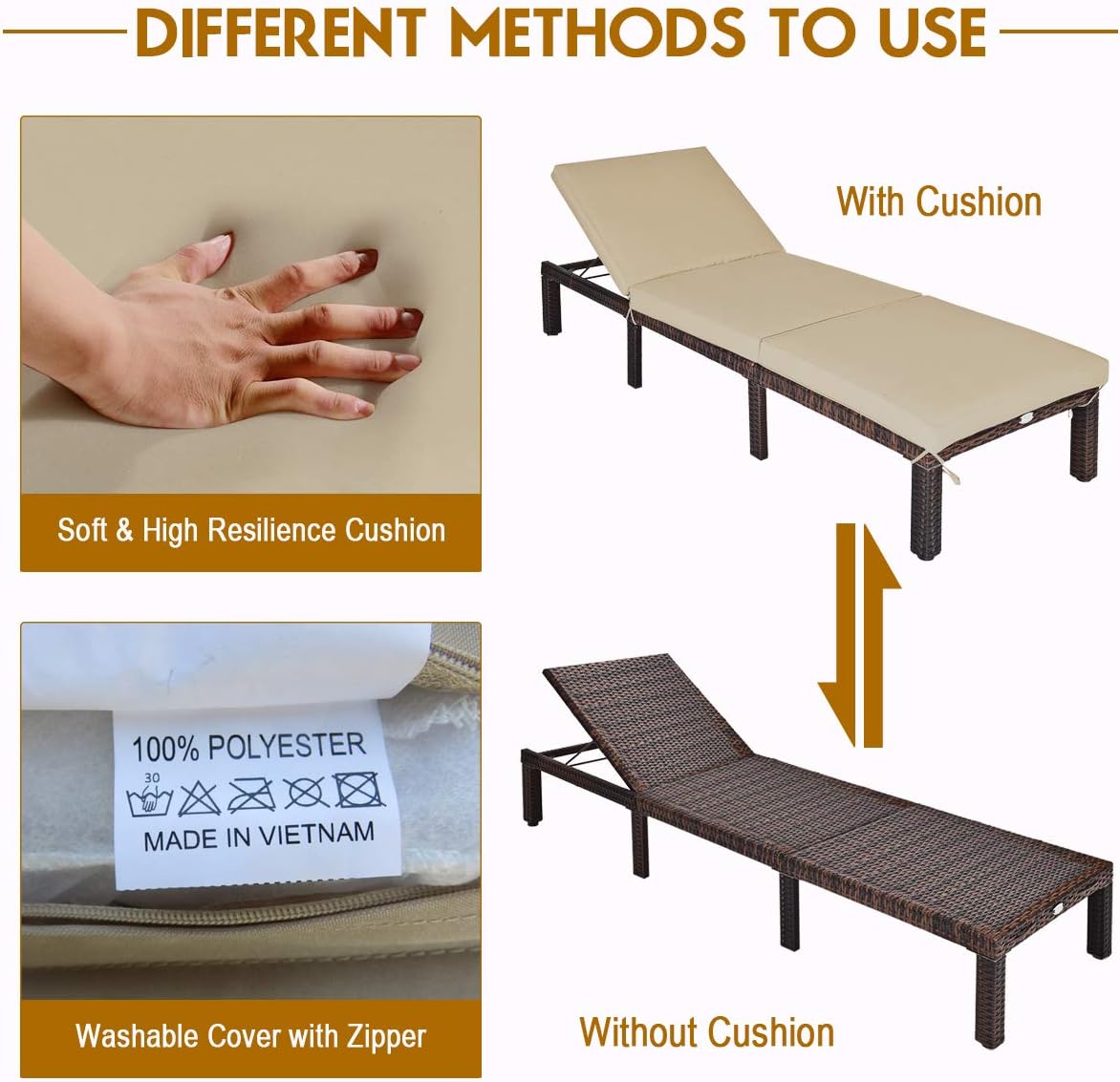 COSTWAY 2PCS Patio Rattan Lounge Chair, 6-Gear Adjustable Chasie Lounge, Outdoor Recliner for Deck, Backyard (Brown)