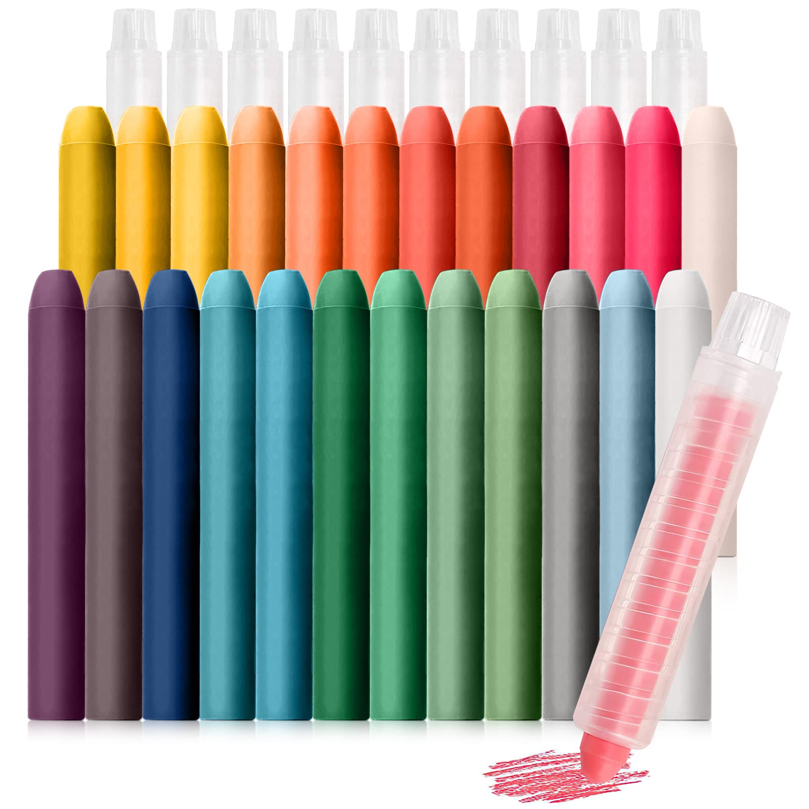 Lot De 24 Craies Sans Poussière + 24 Porte-craies - Lavables, Non Toxiques, Rotatives - Pour Tableau, Verre, Papier - Longueur 7,5 Cm - Enfants, école, Dessin