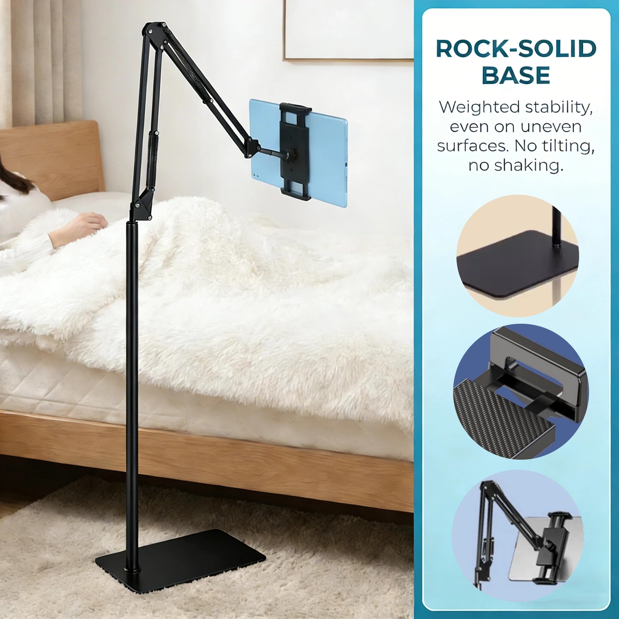 Supporto Tablet da Pavimento con Braccio Pieghevole 360° Rotazione Compatibile Telefono Tablet 12-25 cm