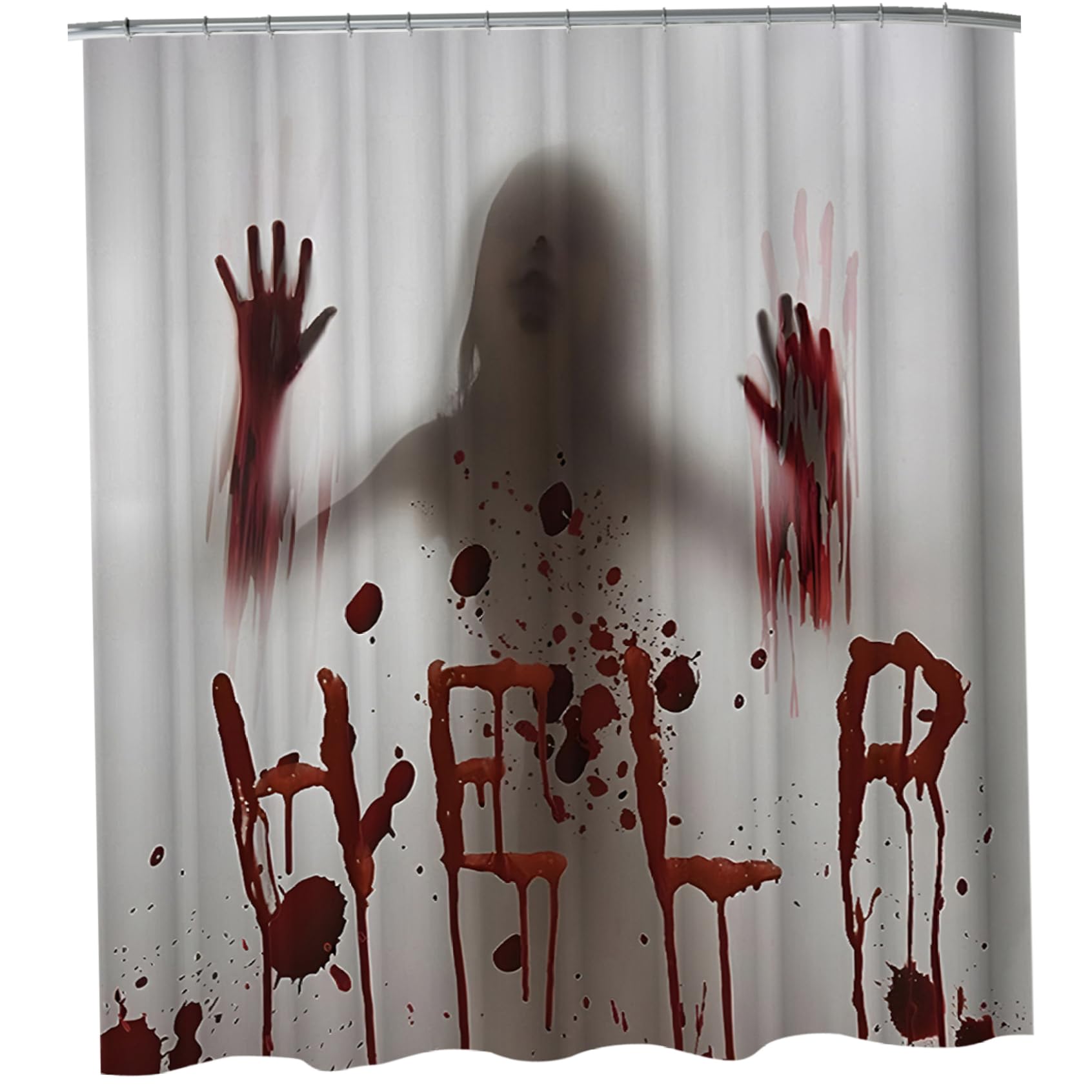 Ameble Halloween Shower Curtain 71x71 Inch Waterproof Scary HELP Halloween Curtains with Reserved Hole Bathroom Decor for Theme Decor Haunted House