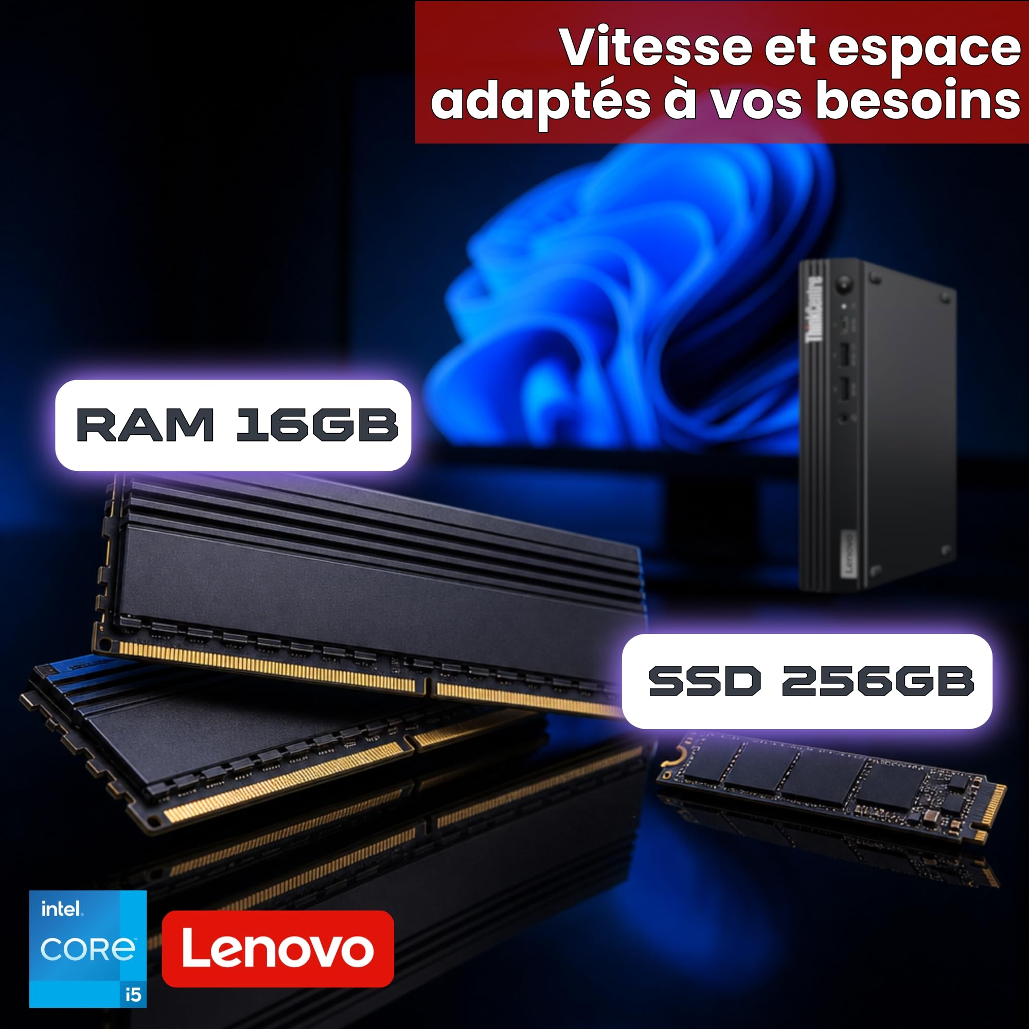 Lenovo ThinkCentre M70q Tiny Intel Core i5 10500T Disque Dur SSD 256 Go Mémoire 16 Go Windows 11 Pro Ordinateur de Bureau Mini PC (reconditionné)