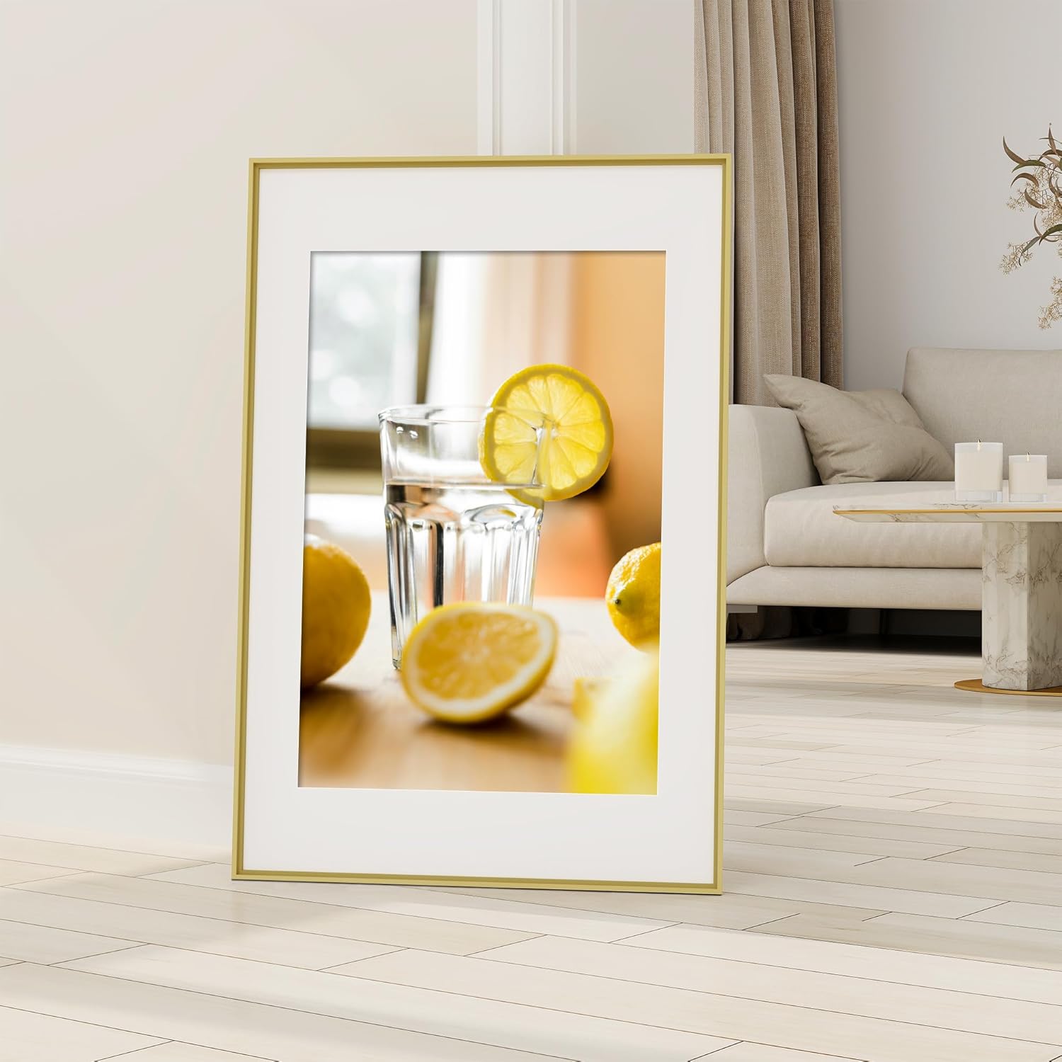 16x24 Metal Picture Frame, 16 by 24 Premium Aluminum Poster Frames with 12x18 Removable Mat, Tempered Glass, Vertical and Horizontal Display, Wall Hook Hanging Hardware Included, Gold, 1 Pack