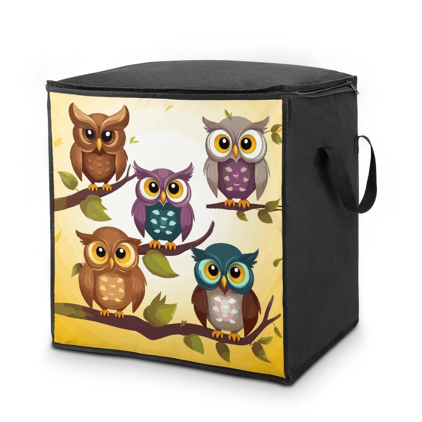 Owls Birds Storage Bag with Zippers And Handle Extra Large Bedding Comforter Storage Bag Foldable Blanket Storage Bags Fabric Moving Bags for Closet Organizer (70L)