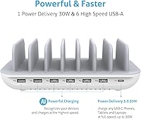 Vista 2 de SooPii Estación de carga de 70 W y 7 puertos para múltiples dispositivos, estación de carga con un puerto de entrega de energía de 30 W