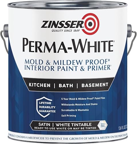 Zinsser Pintura interior a prueba de moho y moho blanca (satinado, 1 galón)
