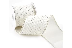 White and Gold Polka Dot Wired Christmas Tree Ribbon