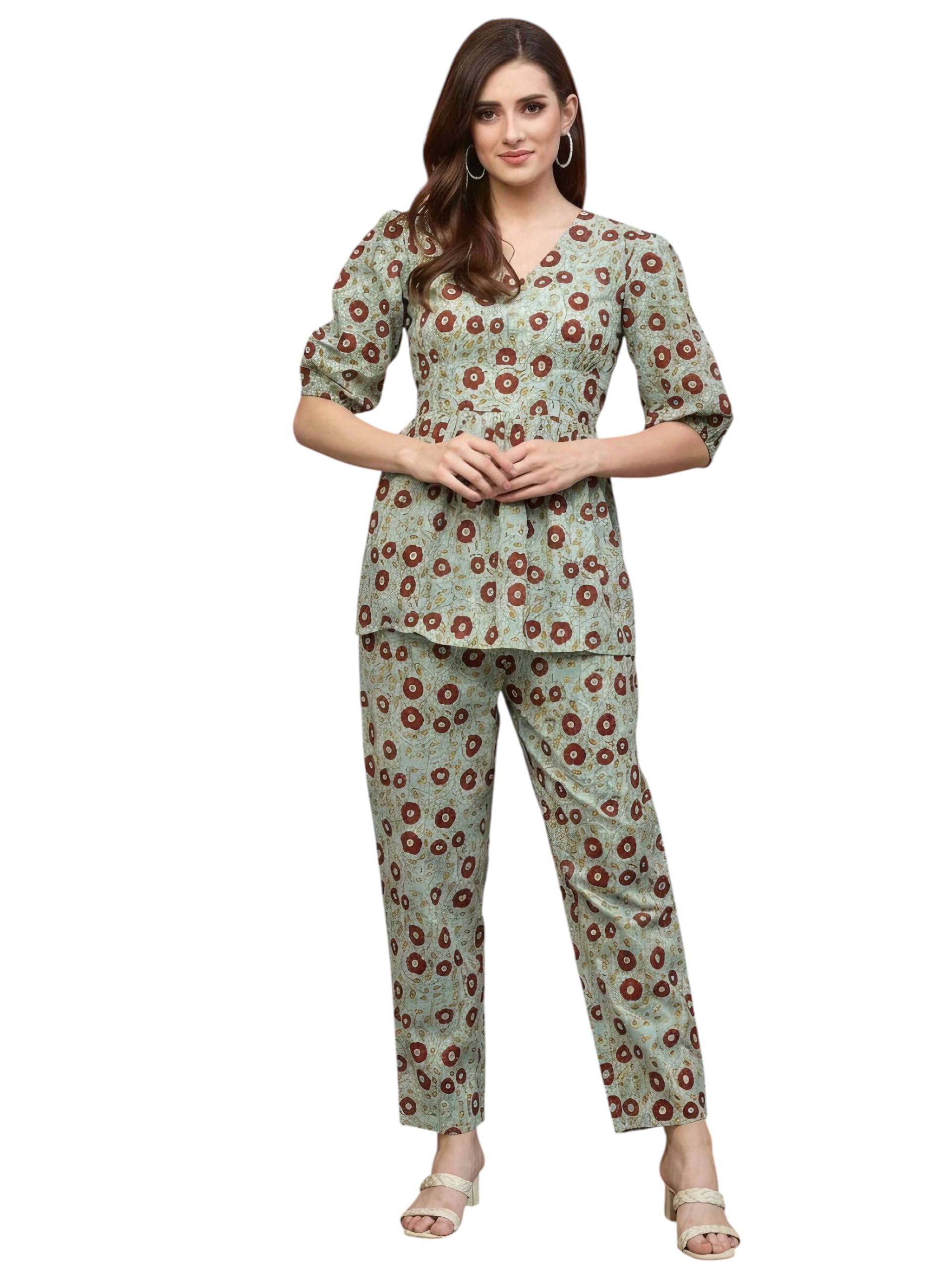 stylum Women's Turquoise Blue Floral Printed Pure Cotton Co-Ord set-picture-22