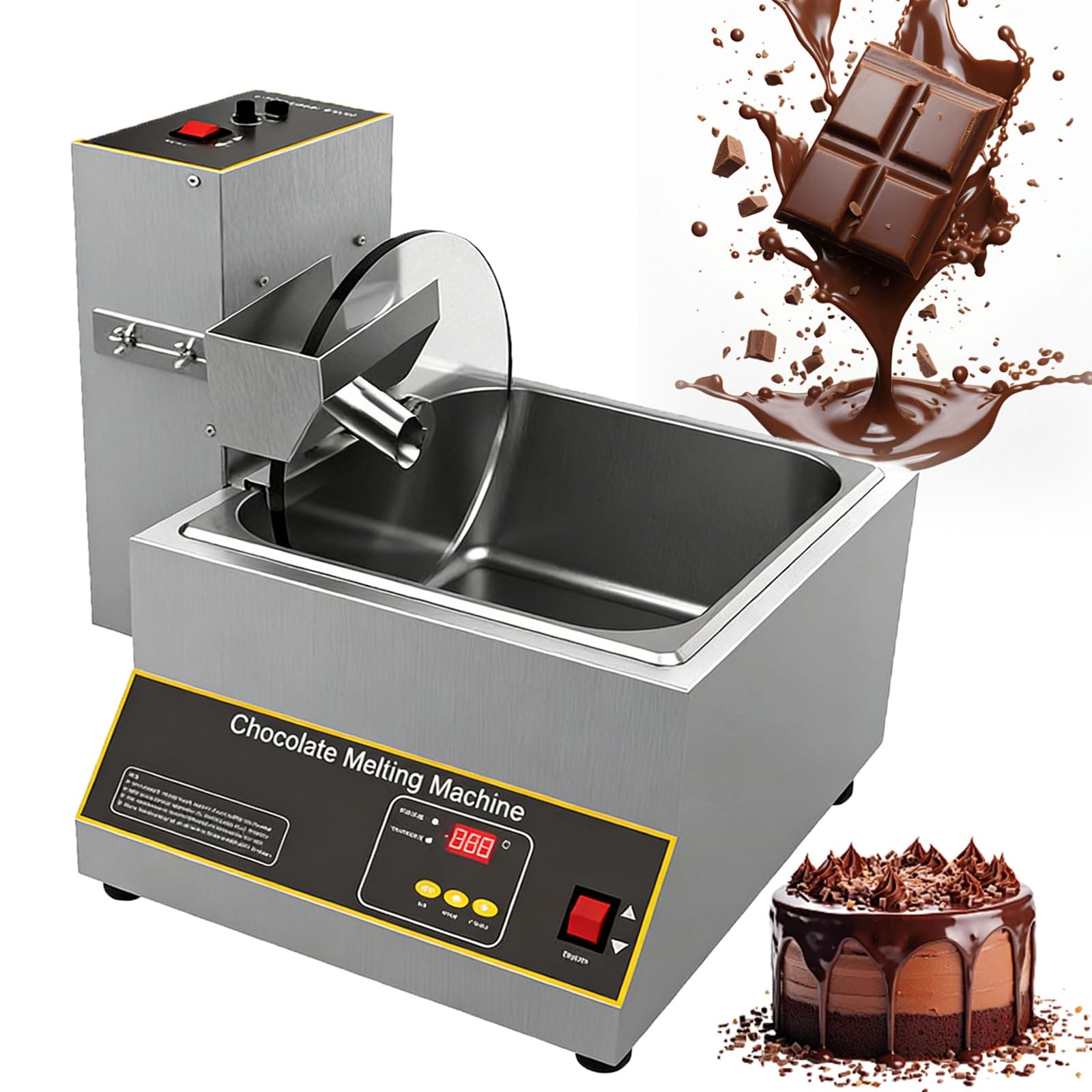 Machine à Tempérer Le Chocolat avec Mixage, Moteur Haute Puissance 60W Silencieux, Vitesse Réglable & Fonte Uniforme, Idéale pour Usage Commercial Chocolaterie 12kg