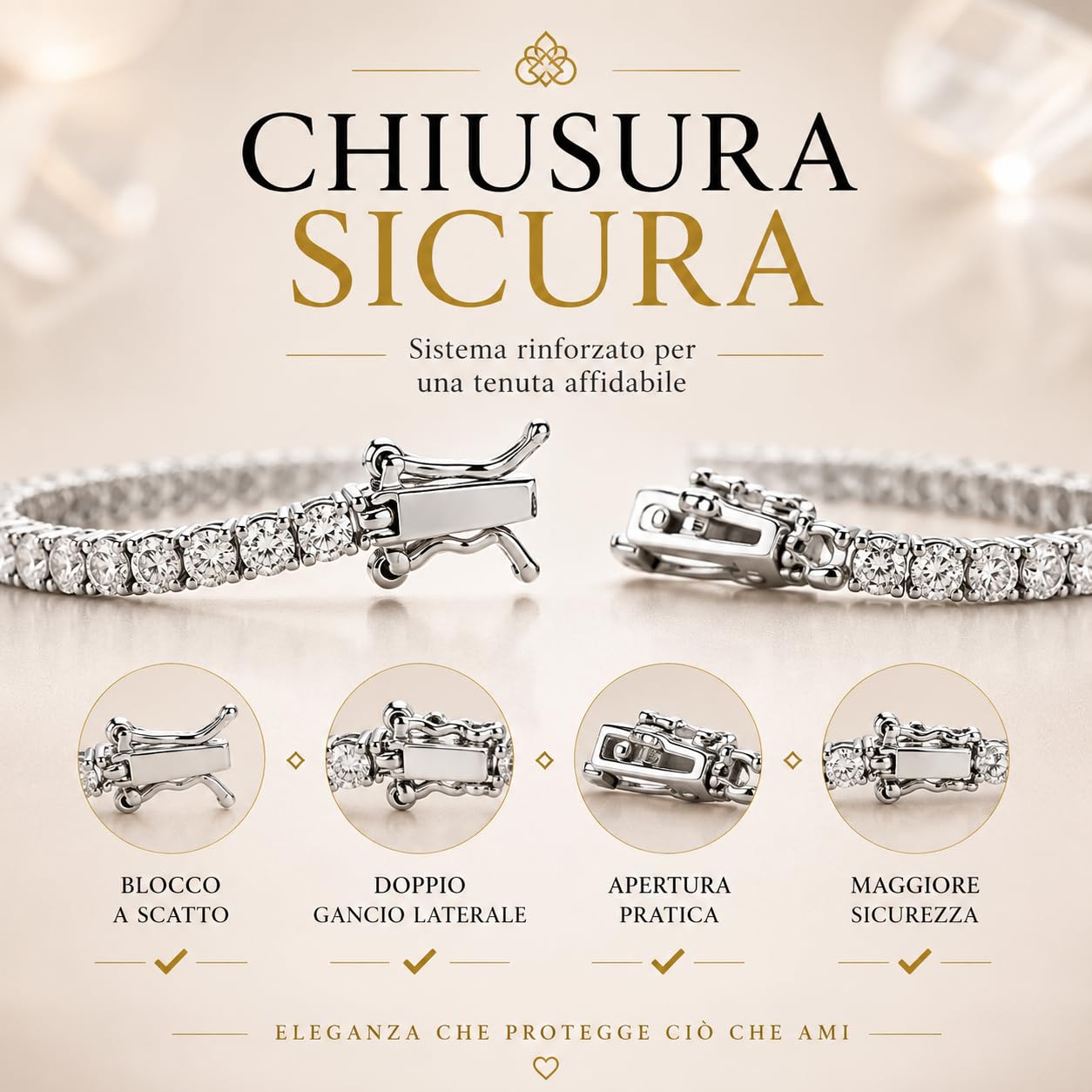 Donipreziosi Bracciale Tennis in Argento 925 Rodiato con Zirconi, Made in Italy - Taglio Brillante 3 mm – Gioiello Unisex Uomo Donna Nickel Free – Varie Lunghezze