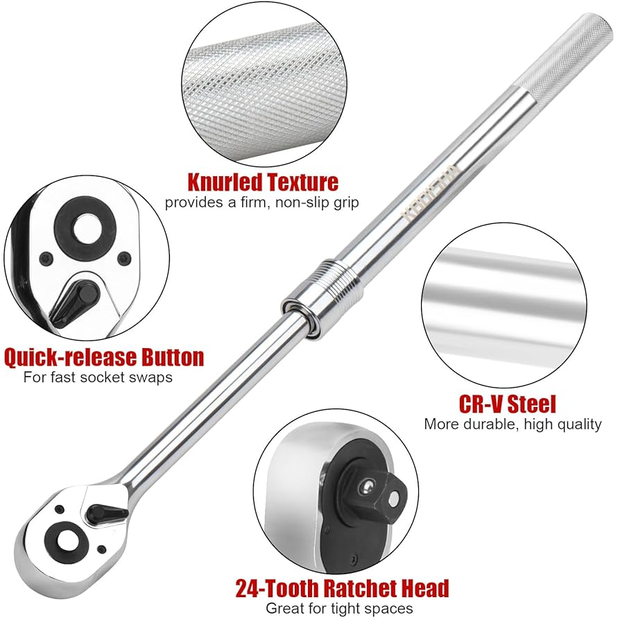 kboisha 3/4-Inch Drive Extendable Ratchet Handle, Reversible