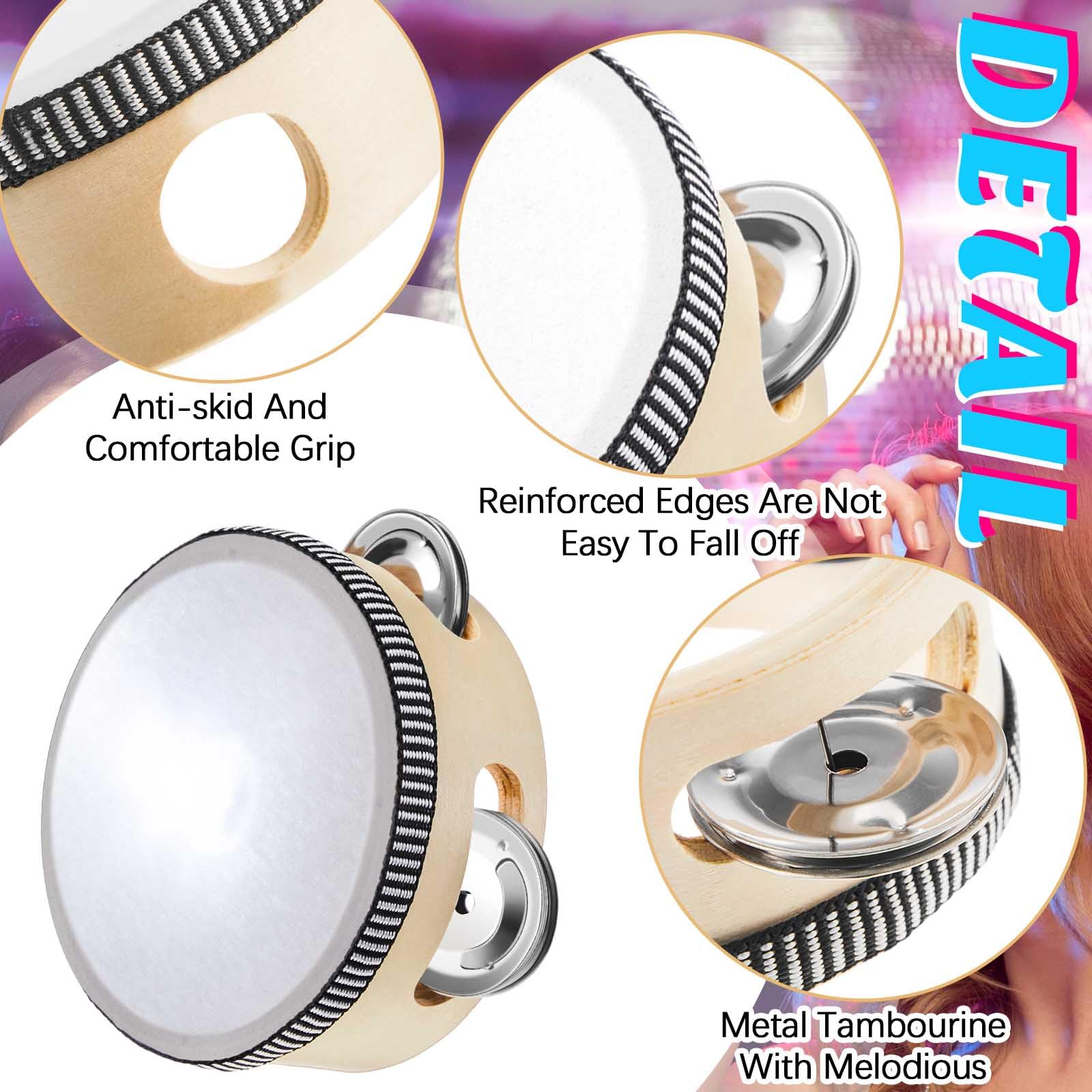 12 Stück LED-Tamburine für Erwachsene, 10,2 cm, Musik-Trommel, Holz, Metallschellen, pädagogische Trommel, Mini-Percussion-Geschenk, leuchtet im Dunkeln, Instrument für Hochzeit, Kirche