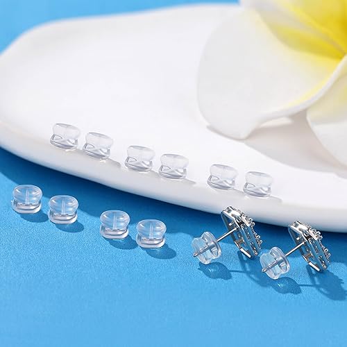 Miniatura 2 de Moconar Parte trasera de aretes de silicona de plata de ley con cierre seguro para tachuelasorejas caídas de goma, respaldos seguros hipoalergénicos