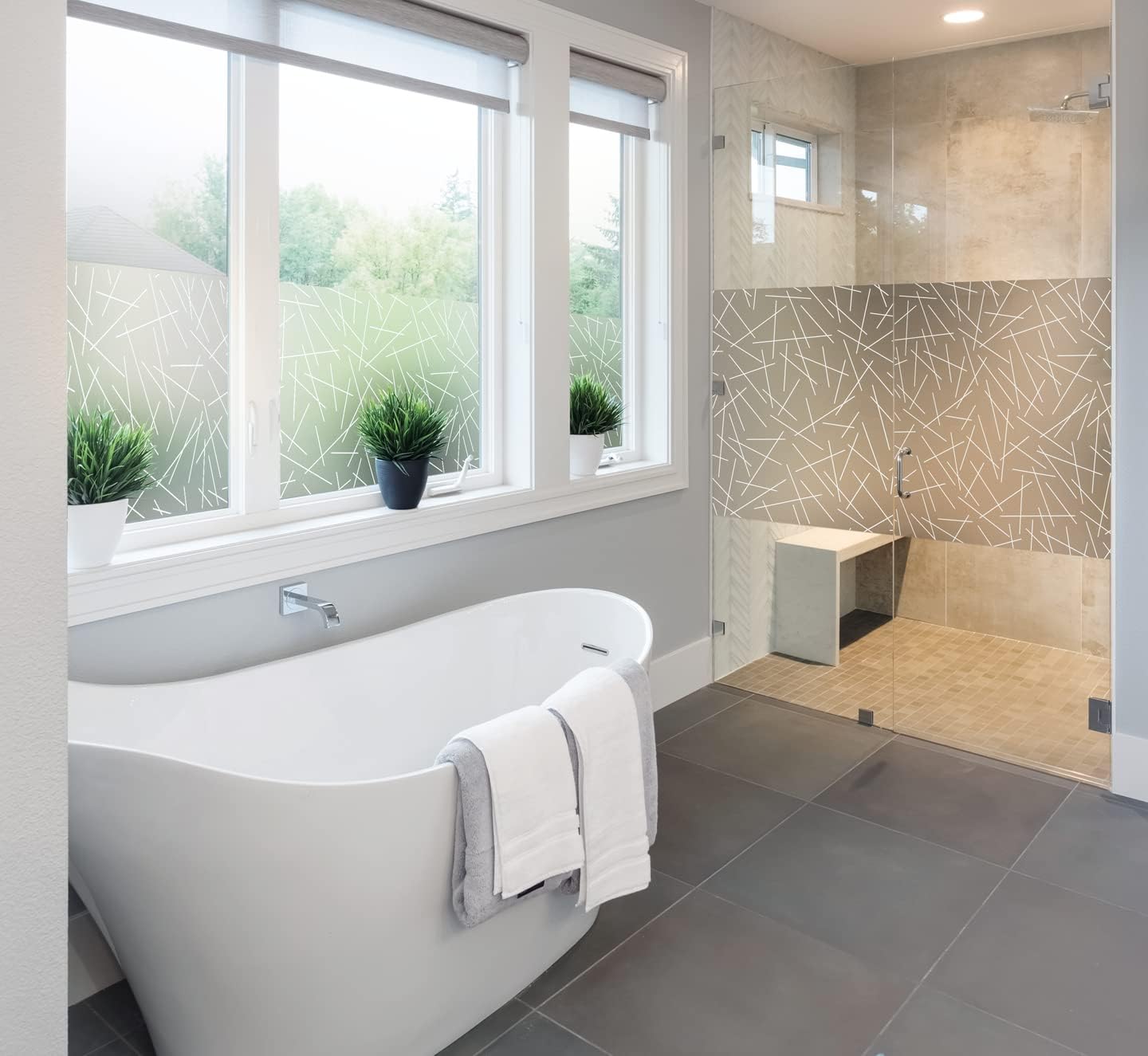 d-c-fix window film privacy Mikado – 90cm x 1,5m – static vinyl films for glass windows with a modern geometric pattern – self-adhesive, opaque, frosted, decorative for bathroom, home & kitchen