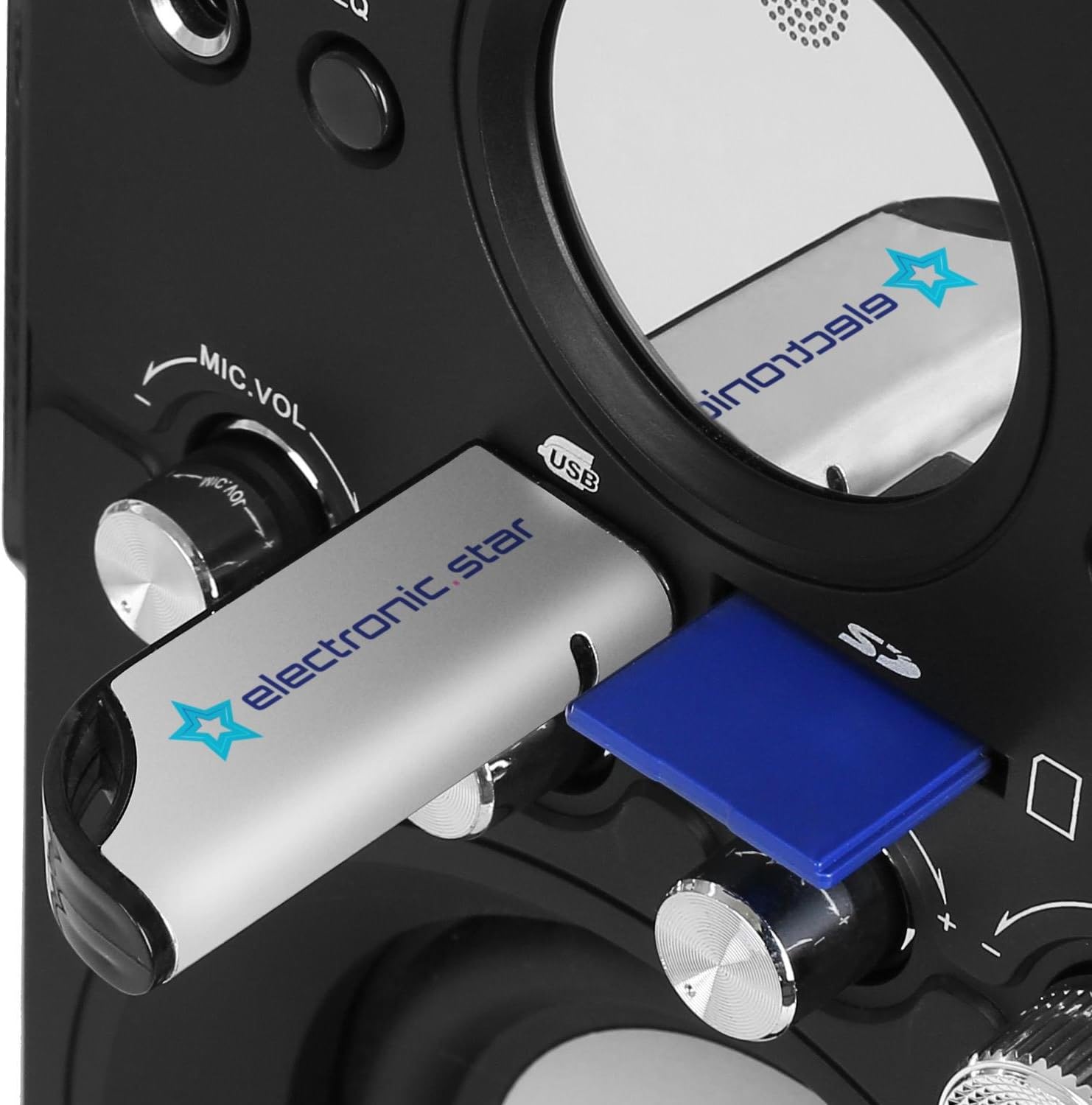 Close-up of USB and SD card slots on Majestic AH239K