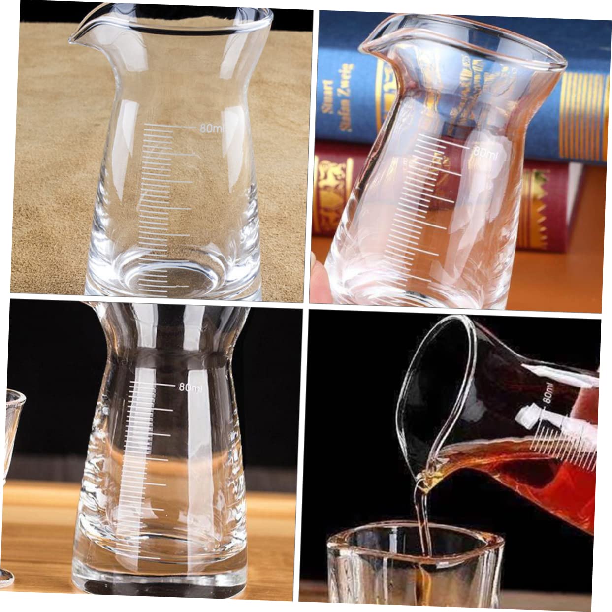 6Pièces Tasses à Mesurer Verre Lignes Échelle pour Cocktails Spiritueux Pichets Doseurs Verre Robustes Transparents