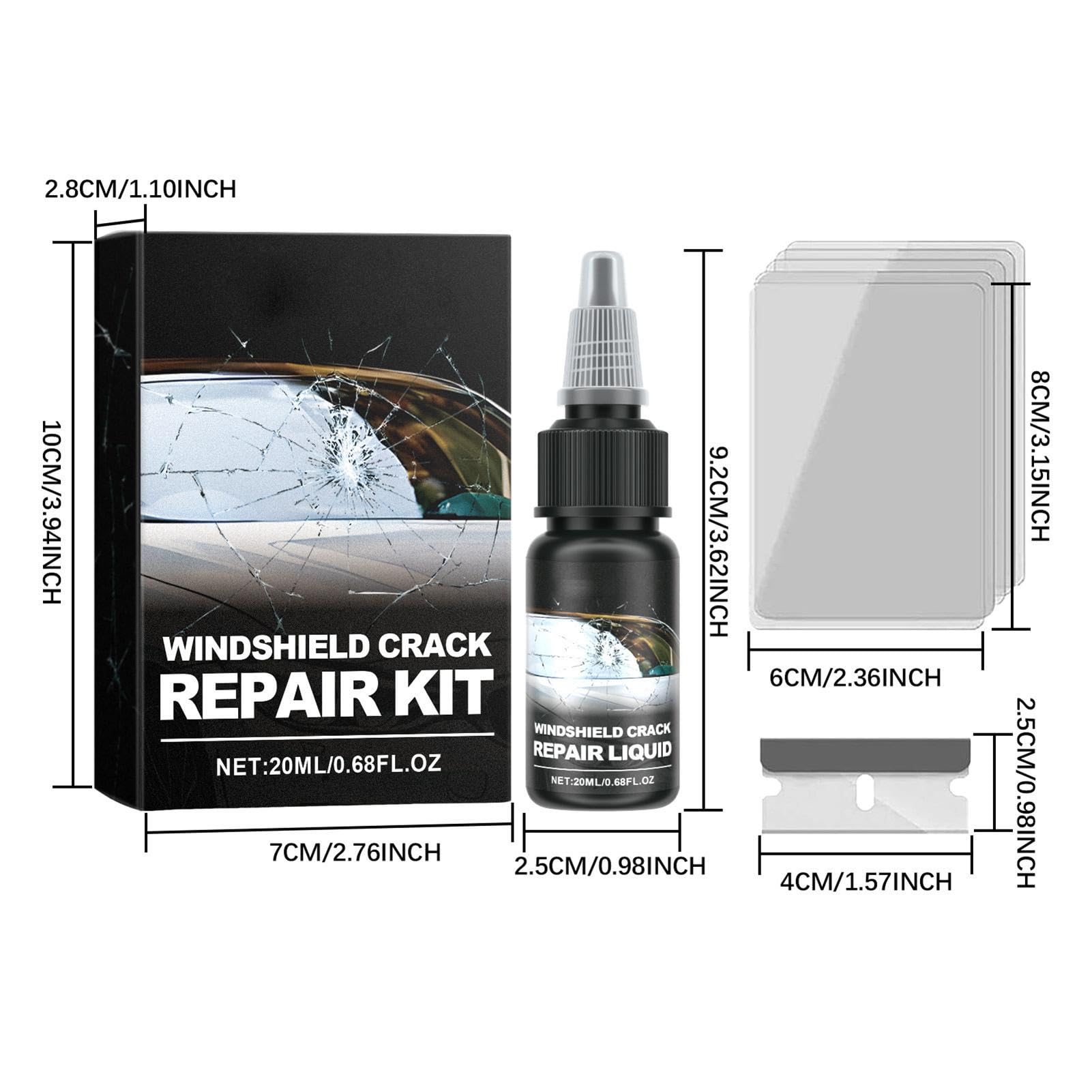 Liquido riparatore di crepe per parabrezza, liquido riparatore di vetri per crepe - Liquido rapido di riparazione dei nanocristalli Liquido riparatore di cristalli screpolati - Colla per