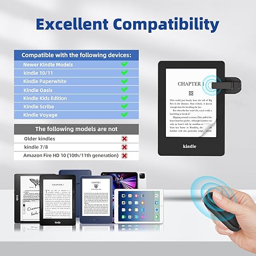 Vista 57 de [Compatible con fundas] Anillo girador de páginas con control remoto para Kindle Paperwhite Oasis Scribe Kobo eReaders, controles remotos de verde