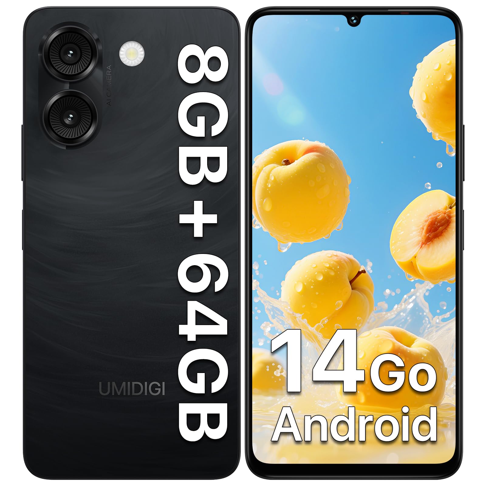 UMIDIGI G9A Unlocked Phone, Android 14 Go Cell Phone, 8GB(4+4)+64GB/TF 1TB Expend Octa-Core,4G Dual SIM Card,6.75" HD+Display AI Face Unlock Android Phone 3.5mm Headphone Jack Phones,5000mAh, GPS