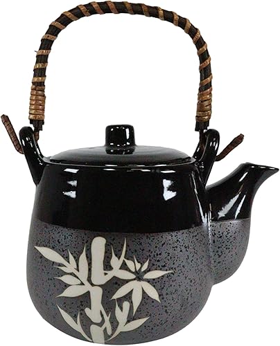 Miniatura 3 de Ebros - Juego de tetera de porcelana japonesa de bambú de la suerte negra y carbón, 20 onzas, sirve para 4 invitados con mango de madera de bambú y