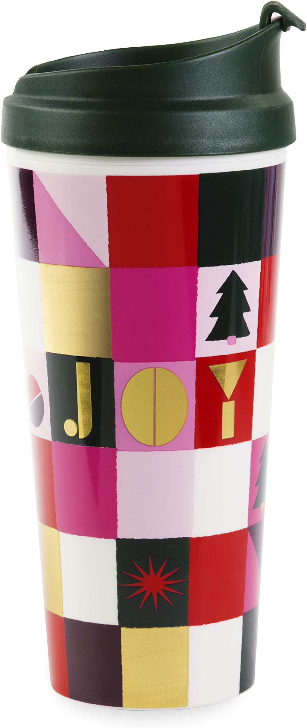 Kate Spade New York 16 Ounce Insulated Travel Mug, Holiday Themed Double Wall Thermal Tumbler for Coffee/Tea, Joy