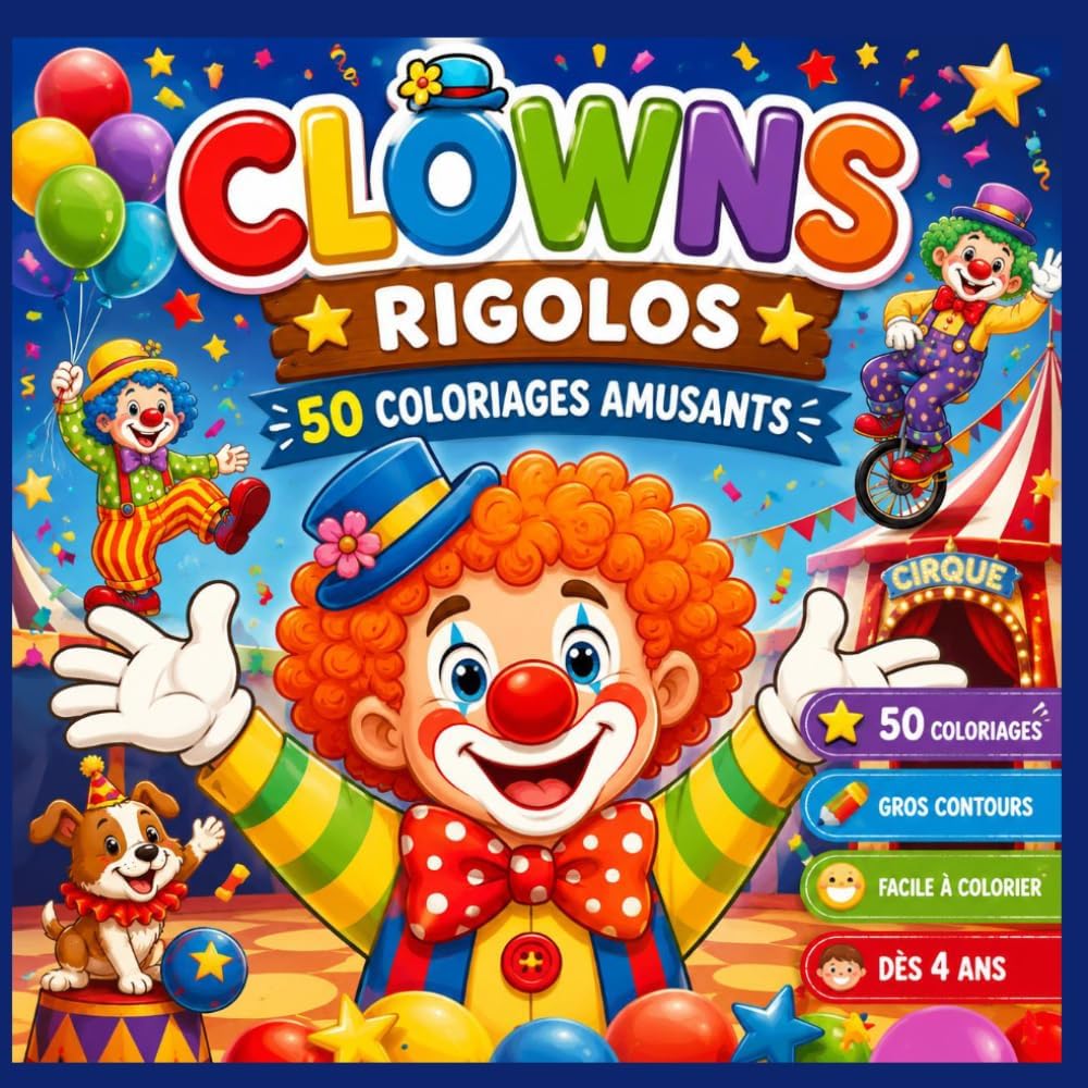 CLOWNS 50 COLORIAGES POUR ENFANTS: Cahier de coloriages pour enfants clowns, cirque, cahier de dessins à colorier relaxation pour enfants (French Edition)